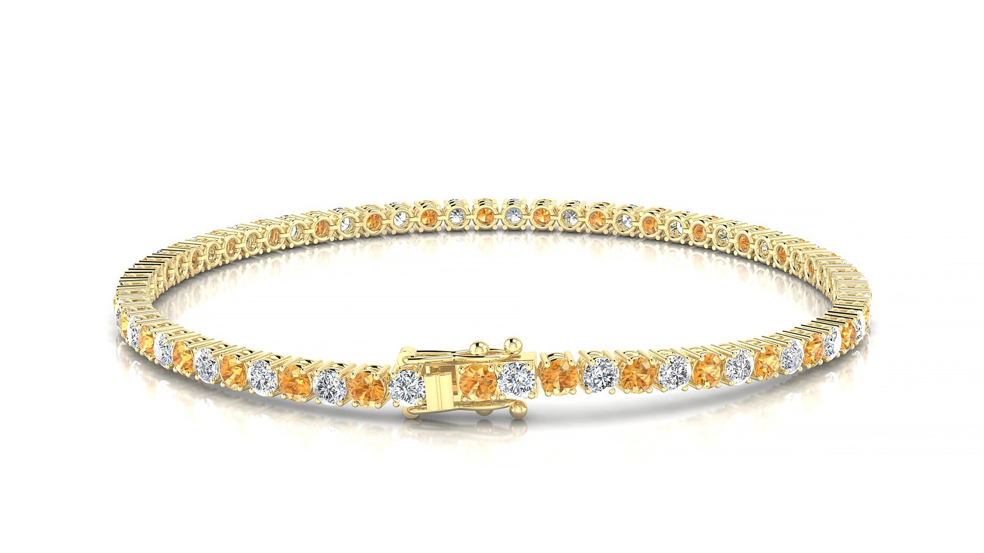 Capri 1-1 | 18k Yellow Gold 2.5 mm Round Natural Citrine & Diamond 16 cm Tennis Bracelet