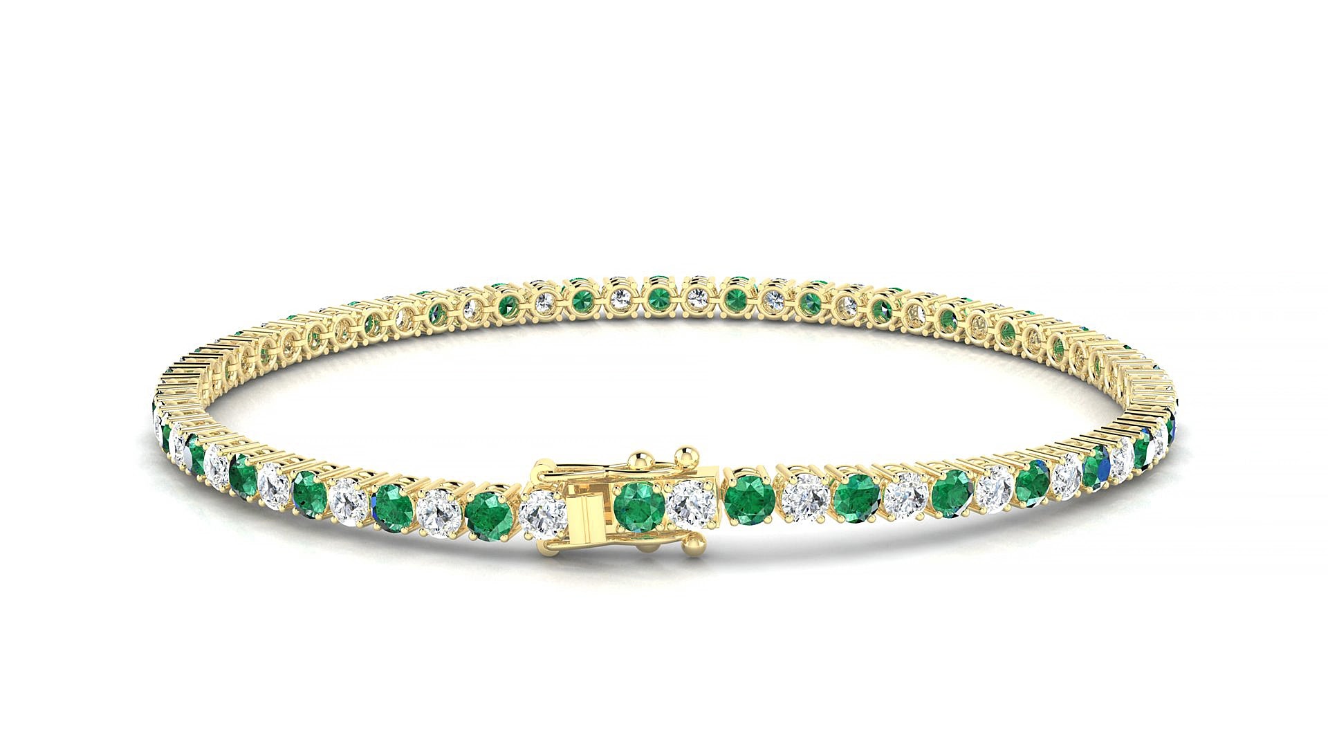 Capri 1-1 | 18k Yellow Gold 2.5 mm Round Natural Emerald & Diamond 15 cm Tennis Bracelet