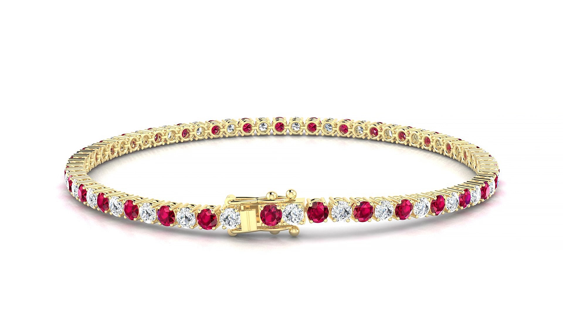 Capri 1-1 | 18k Yellow Gold 2.5 mm Round Natural Ruby & Diamond 16 cm Tennis Bracelet
