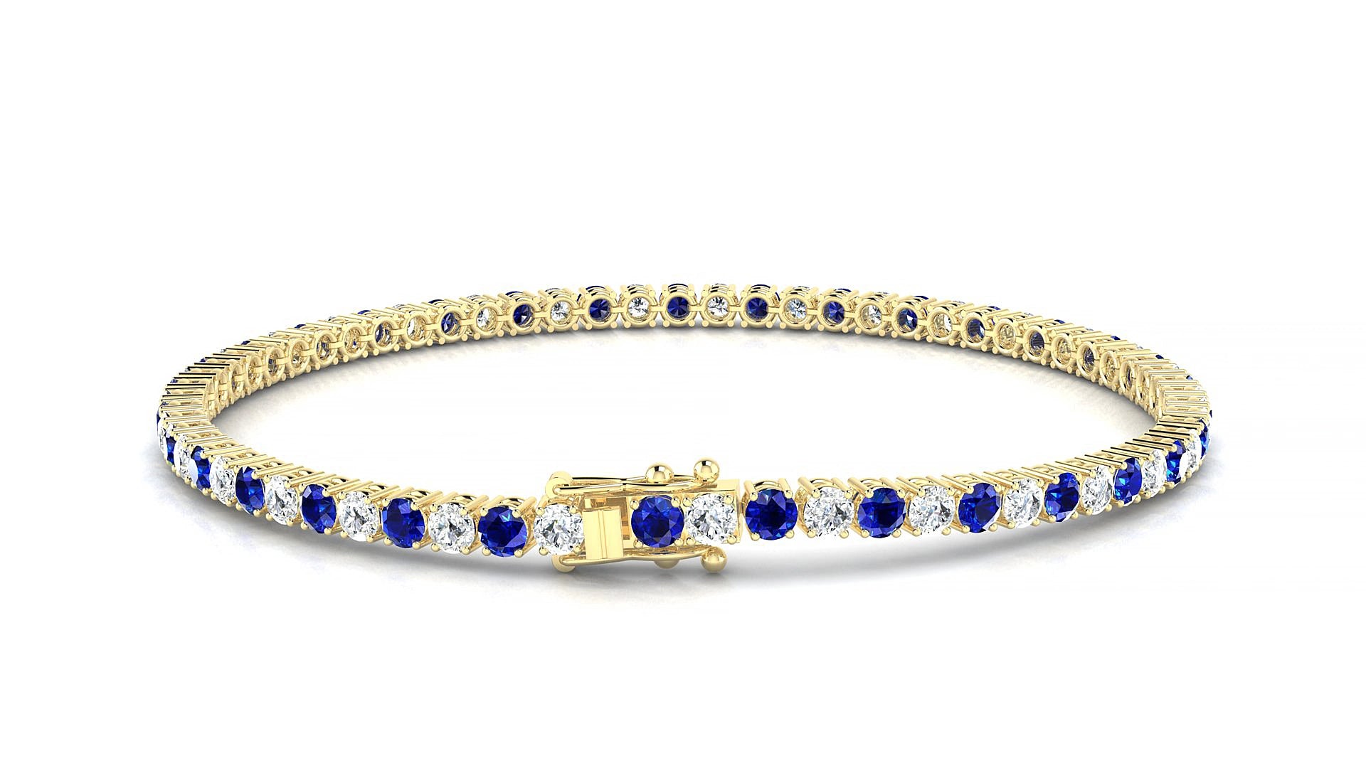 Capri 1-1 | 18k Yellow Gold 2.5 mm Round Natural Sapphire & Diamond 15 cm Tennis Bracelet