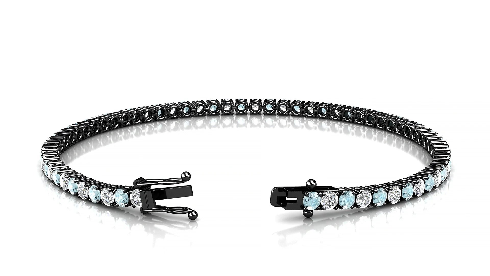Capri 1-1 | 18k Black Gold 2.5 mm Round Natural Aquamarine & Diamond Tennis Bracelet