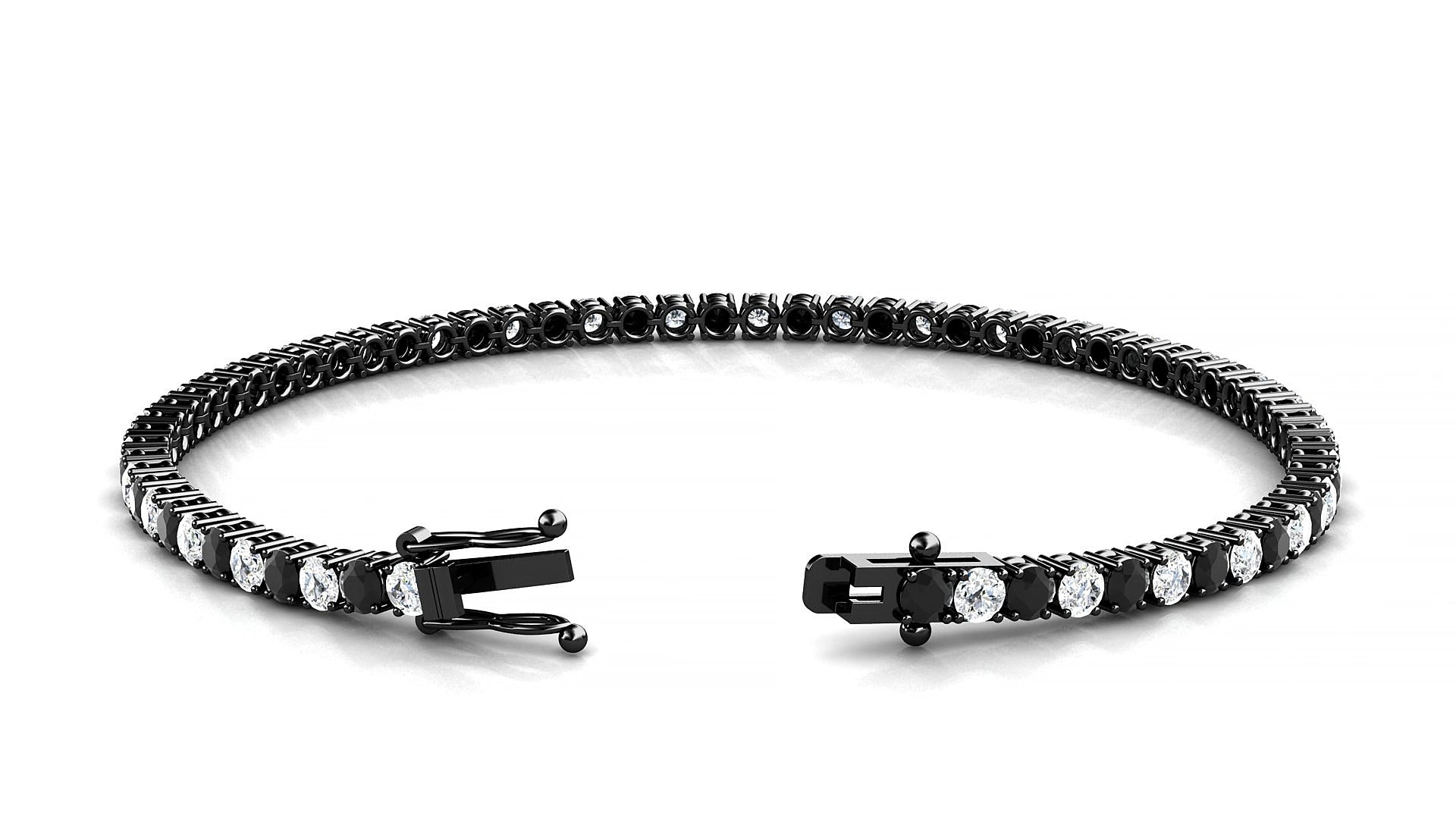 Capri 1-1 | 18k Black Gold 2.5 mm Round Natural Black Diamond & Diamond 15 cm Tennis Bracelet