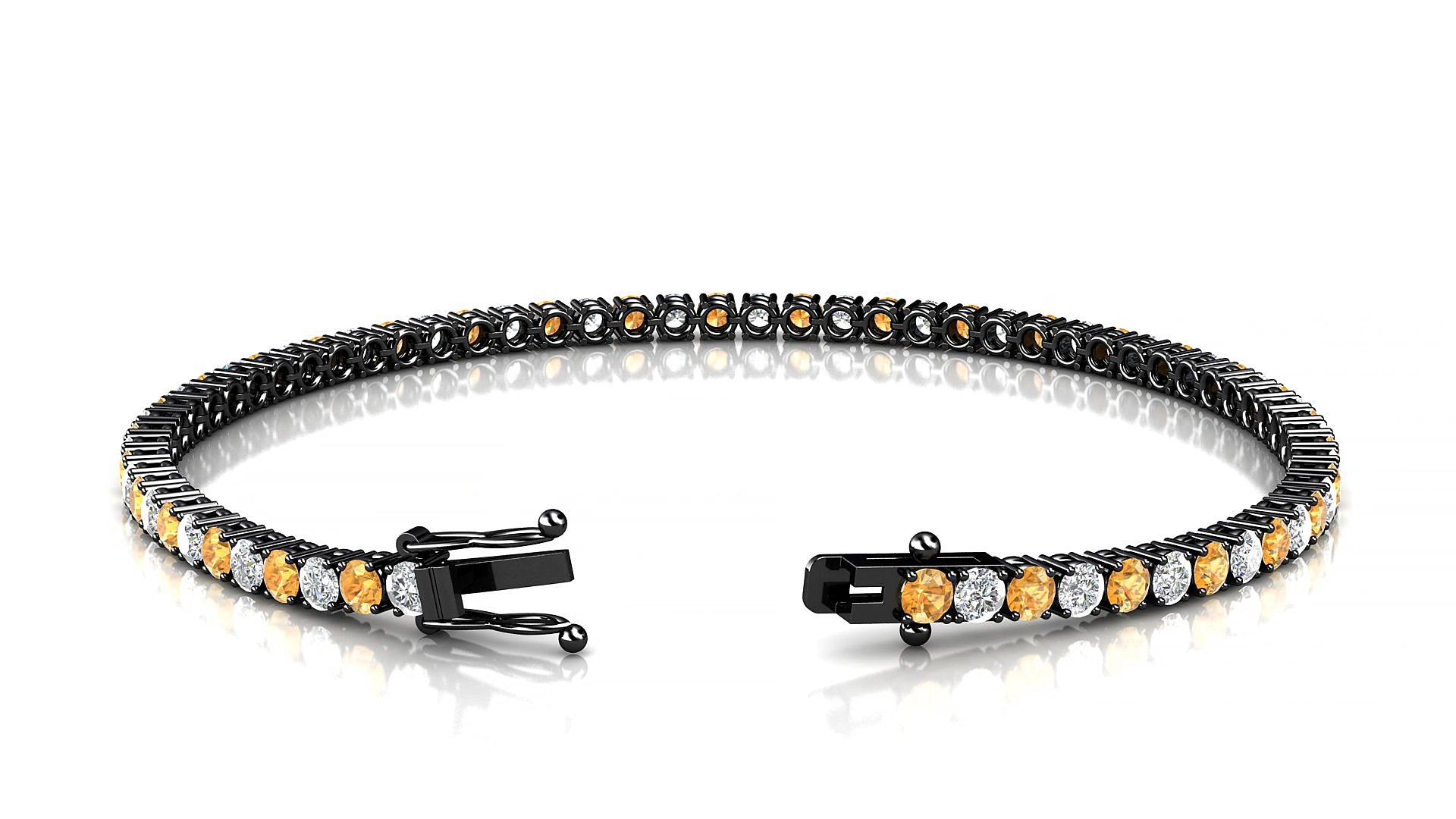 Capri 1-1 | 18k Black Gold 2.5 mm Round Natural Citrine & Diamond 15 cm Tennis Bracelet