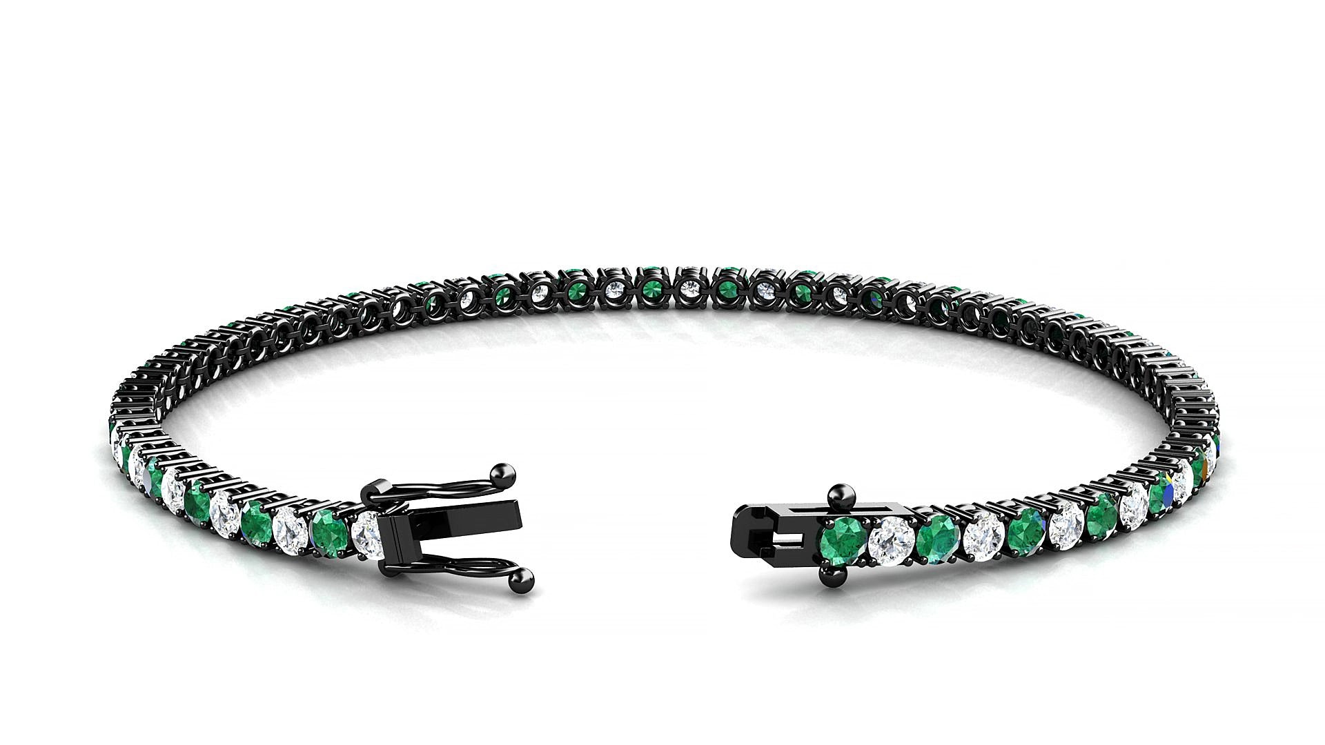Capri 1-1 | 18k Black Gold 2.5 mm Round Natural Emerald & Diamond 15 cm Tennis Bracelet