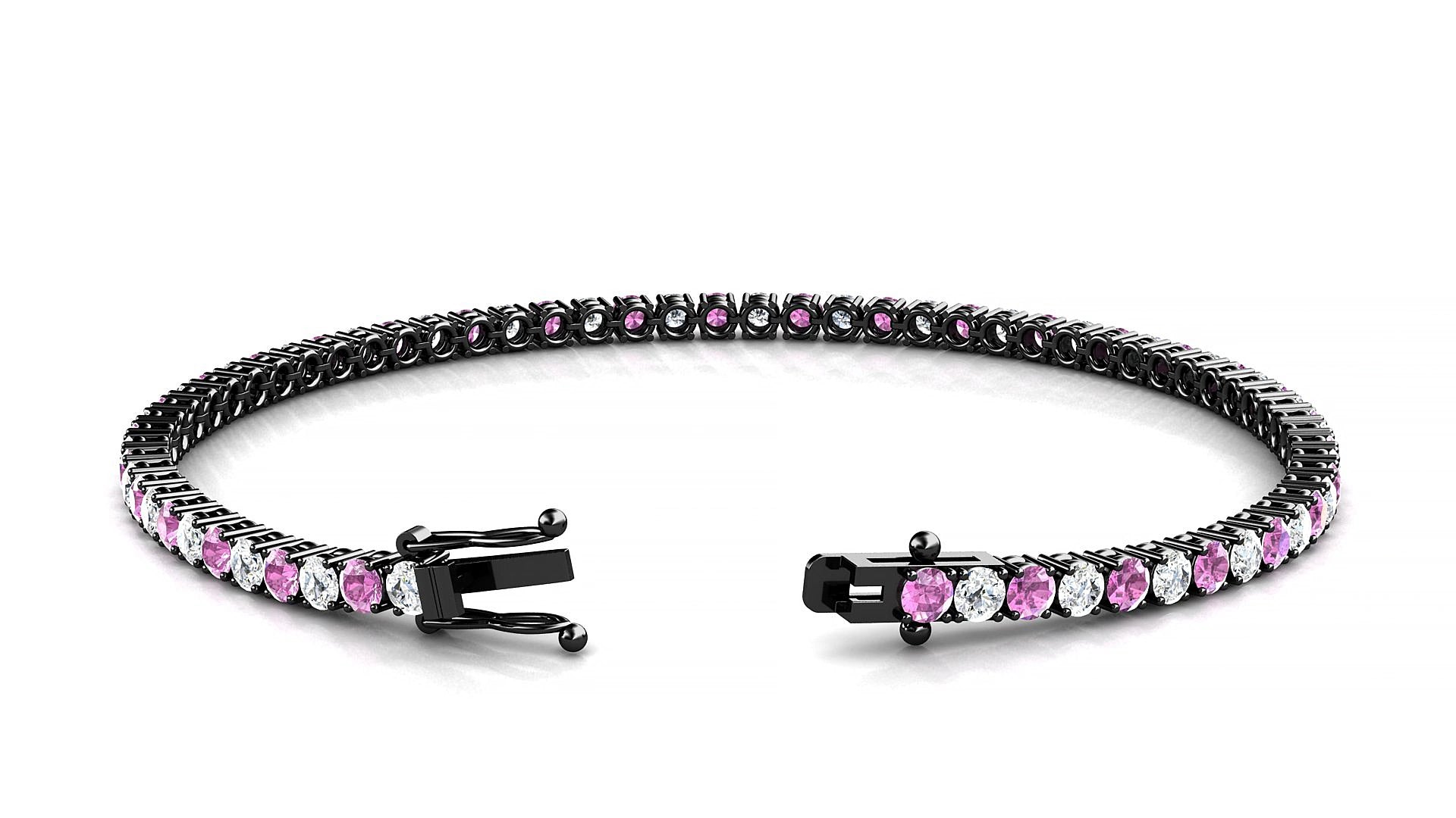 Capri 1-1 | 18k Black Gold 2.5 mm Round Natural Pink Sapphire & Diamond 16 cm Tennis Bracelet