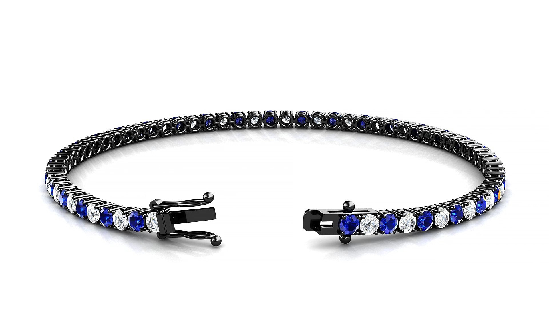 Capri 1-1 | 18k Black Gold 2.5 mm Round Natural Sapphire & Diamond 20 cm Tennis Bracelet
