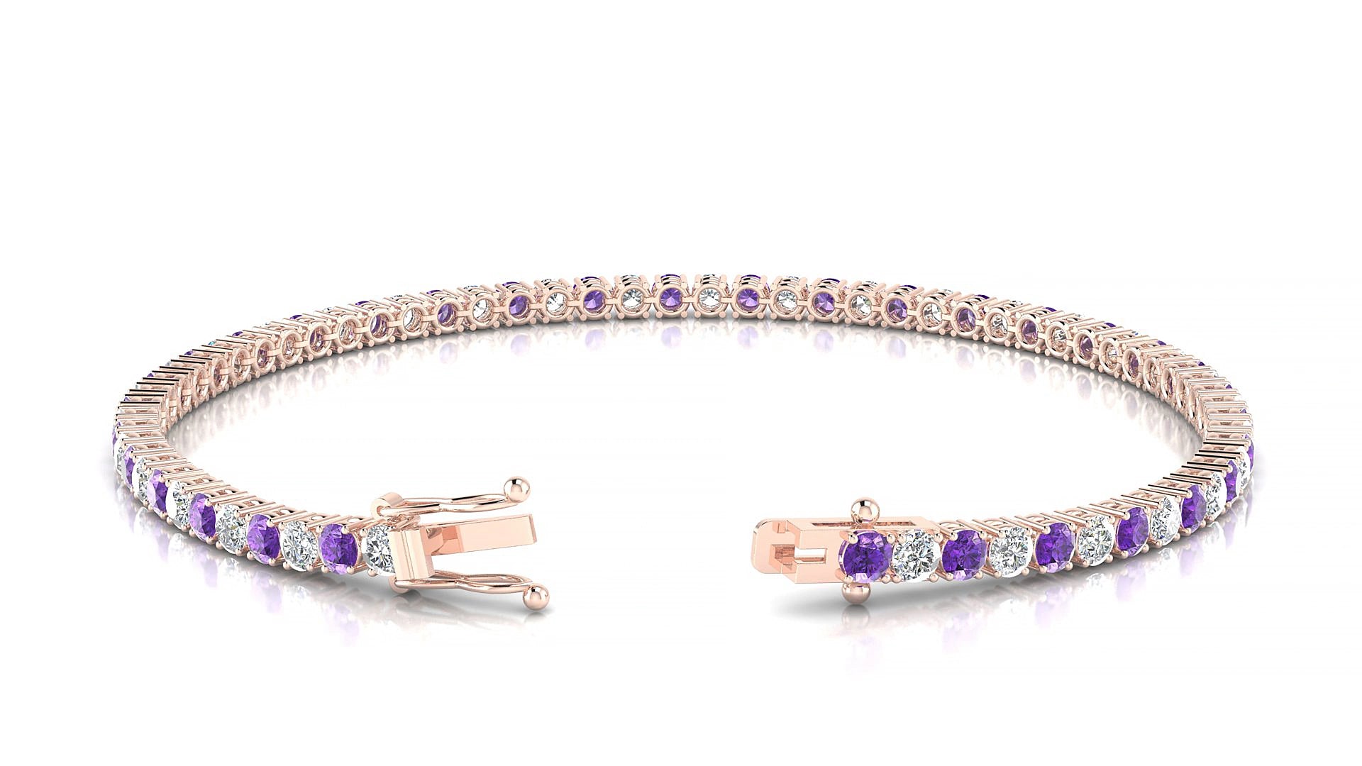 Capri 1-1 | 18k Rose Gold 2.5 mm Round Natural Amethyst & Diamond 18 cm Tennis Bracelet