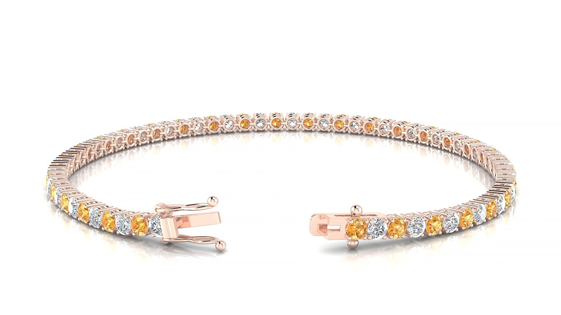Capri 1-1 | 18k Rose Gold 2.5 mm Round Natural Citrine & Diamond 16 cm Tennis Bracelet