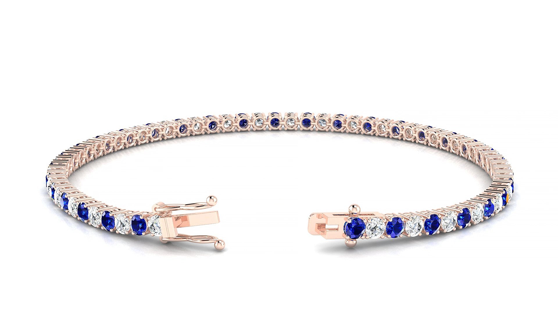 Capri 1-1 | 18k Rose Gold 2.5 mm Round Natural Sapphire & Diamond 20 cm Tennis Bracelet