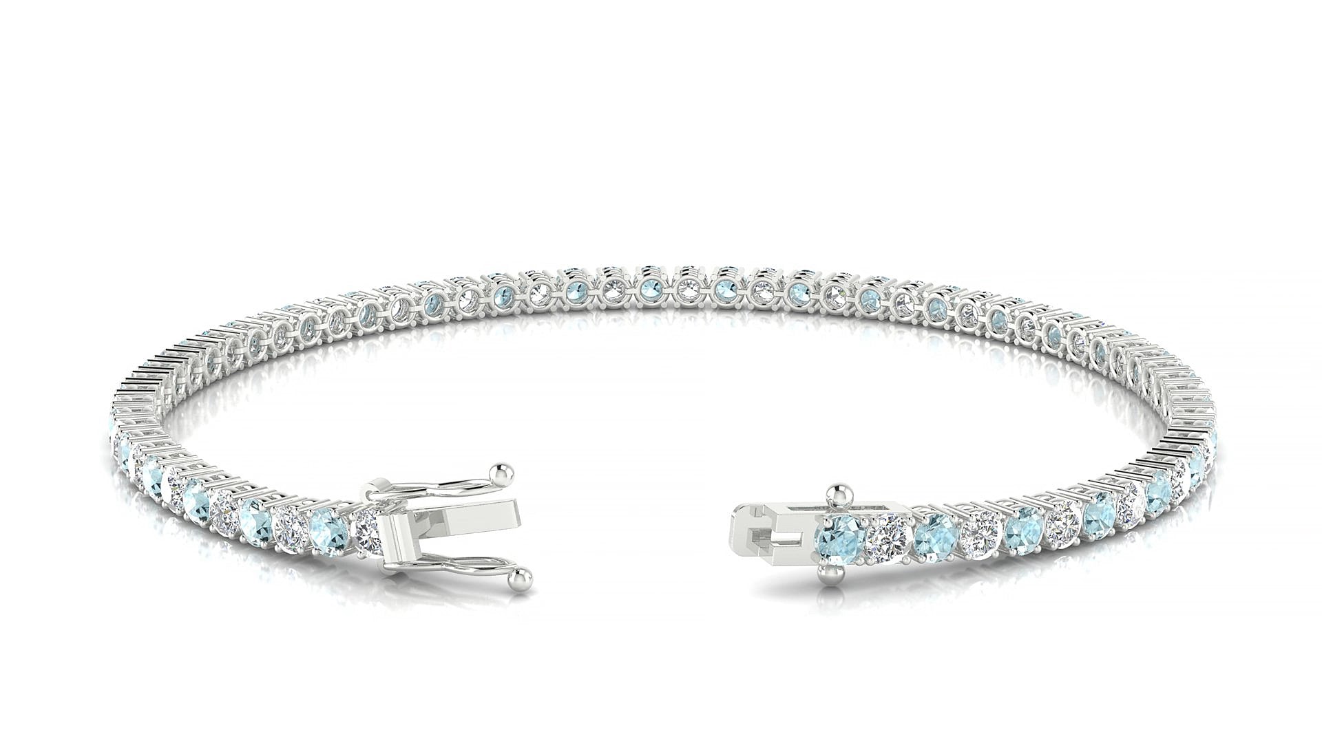 Capri 1-1 | 18k White Gold 2.5 mm Round Natural Aquamarine & Diamond 15 cm Tennis Bracelet
