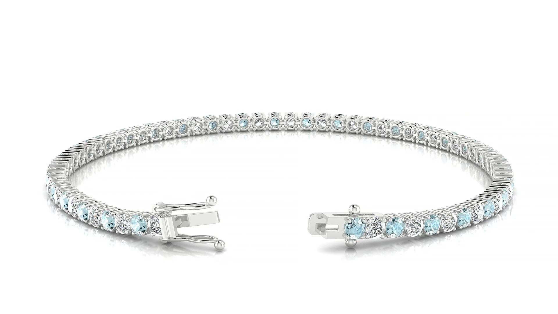 Capri 1-1 | 18k White Gold 2.5 mm Round Natural Aquamarine & Diamond Tennis Bracelet