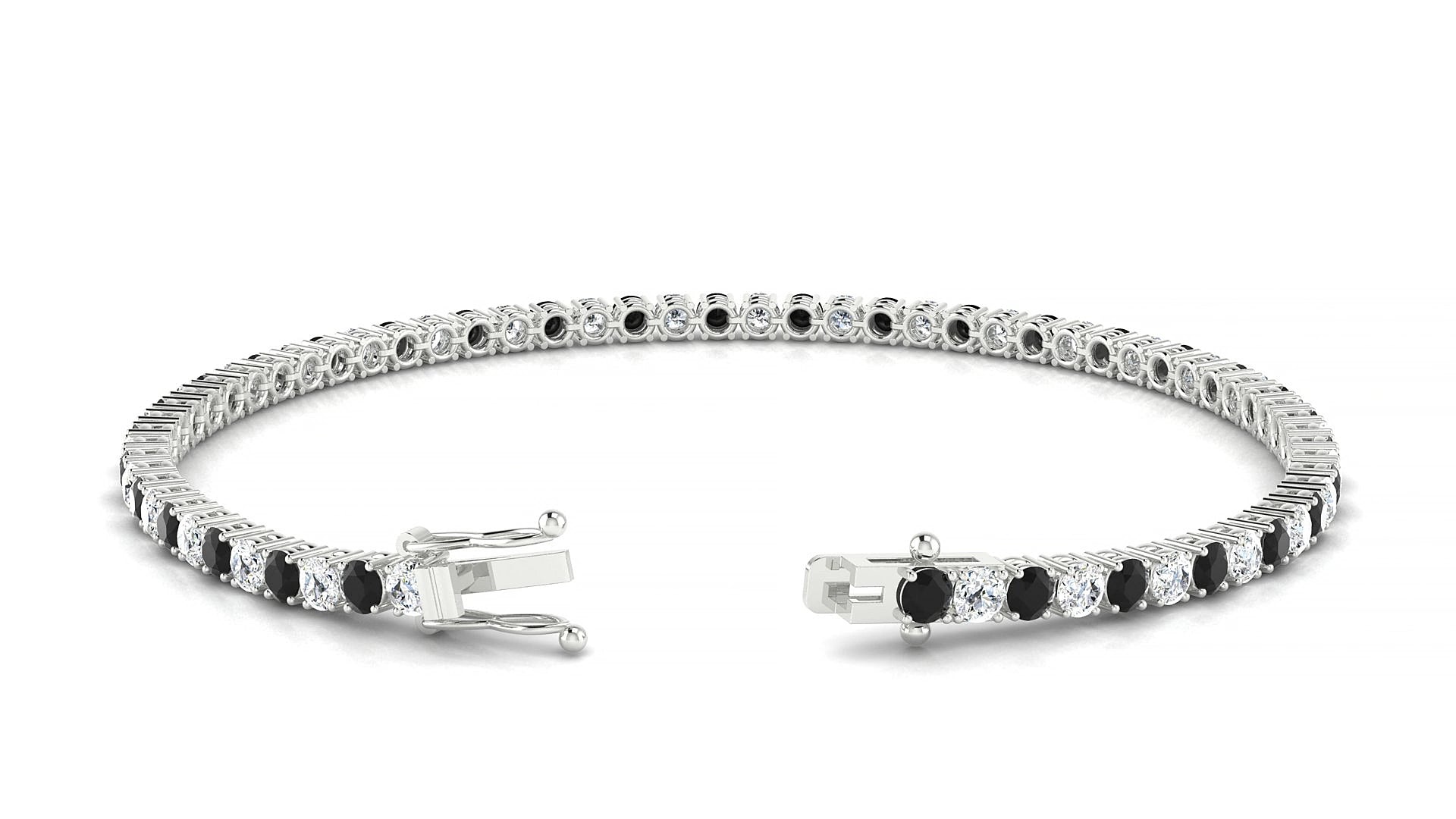 Capri 1-1 | 18k White Gold 2.5 mm Round Natural Black Diamond & Diamond 15 cm Tennis Bracelet