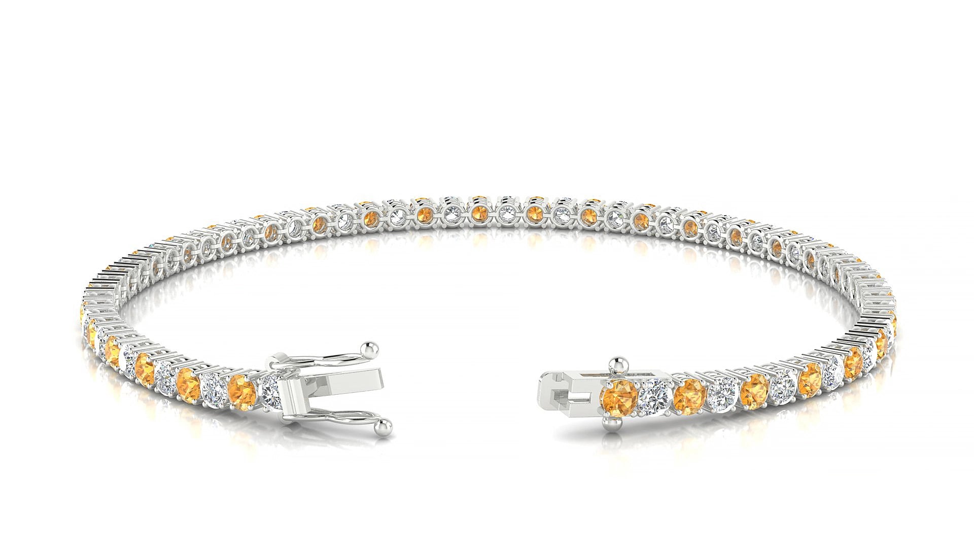 Capri 1-1 | 18k White Gold 2.5 mm Round Natural Citrine & Diamond 15 cm Tennis Bracelet
