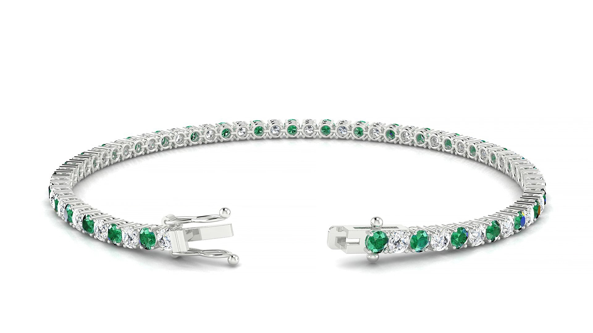 Capri 1-1 | 18k White Gold 2.5 mm Round Natural Emerald & Diamond 19 cm Tennis Bracelet