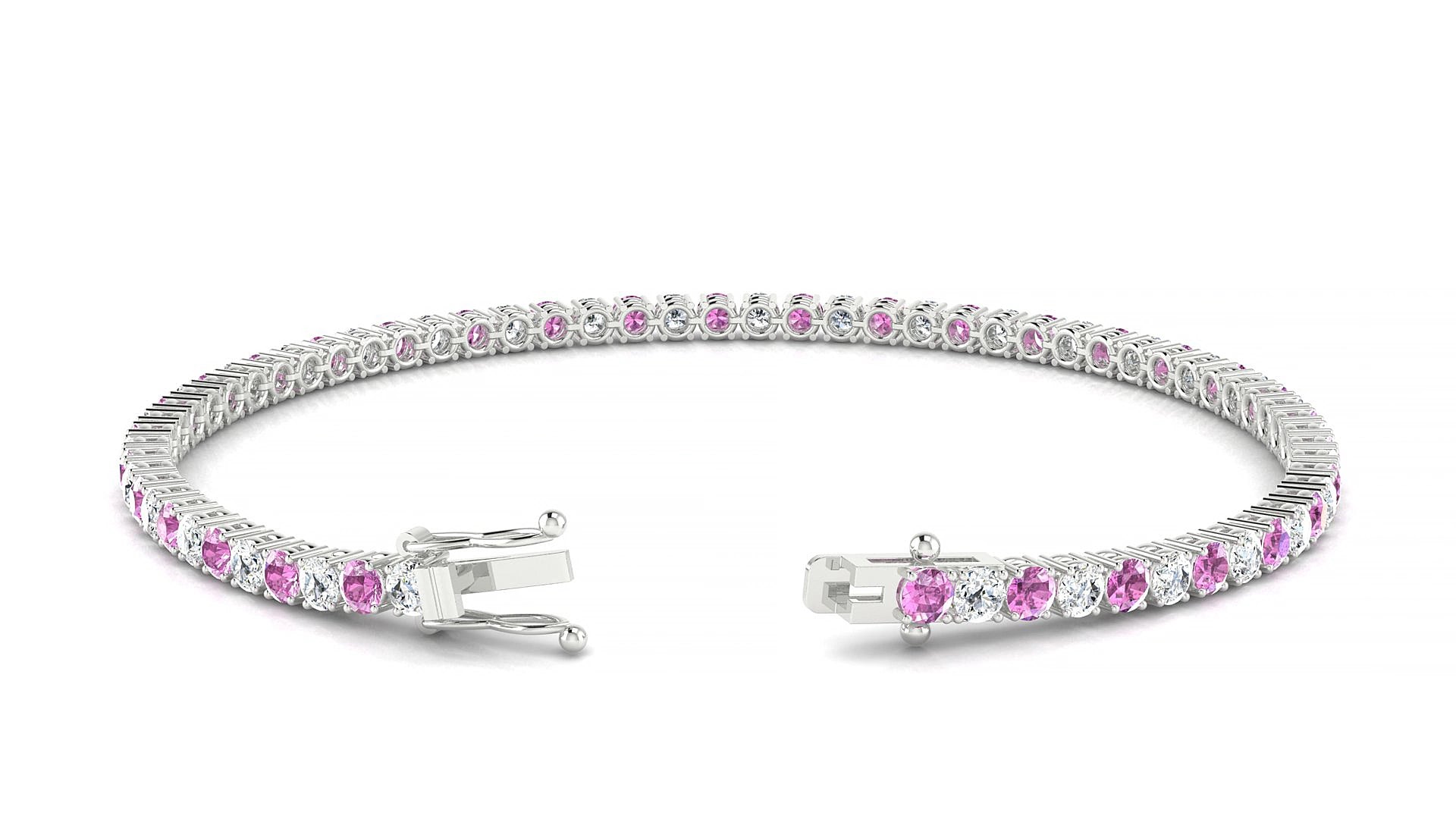 Capri 1-1 | 18k White Gold 2.5 mm Round Natural Pink Sapphire & Diamond 19 cm Tennis Bracelet