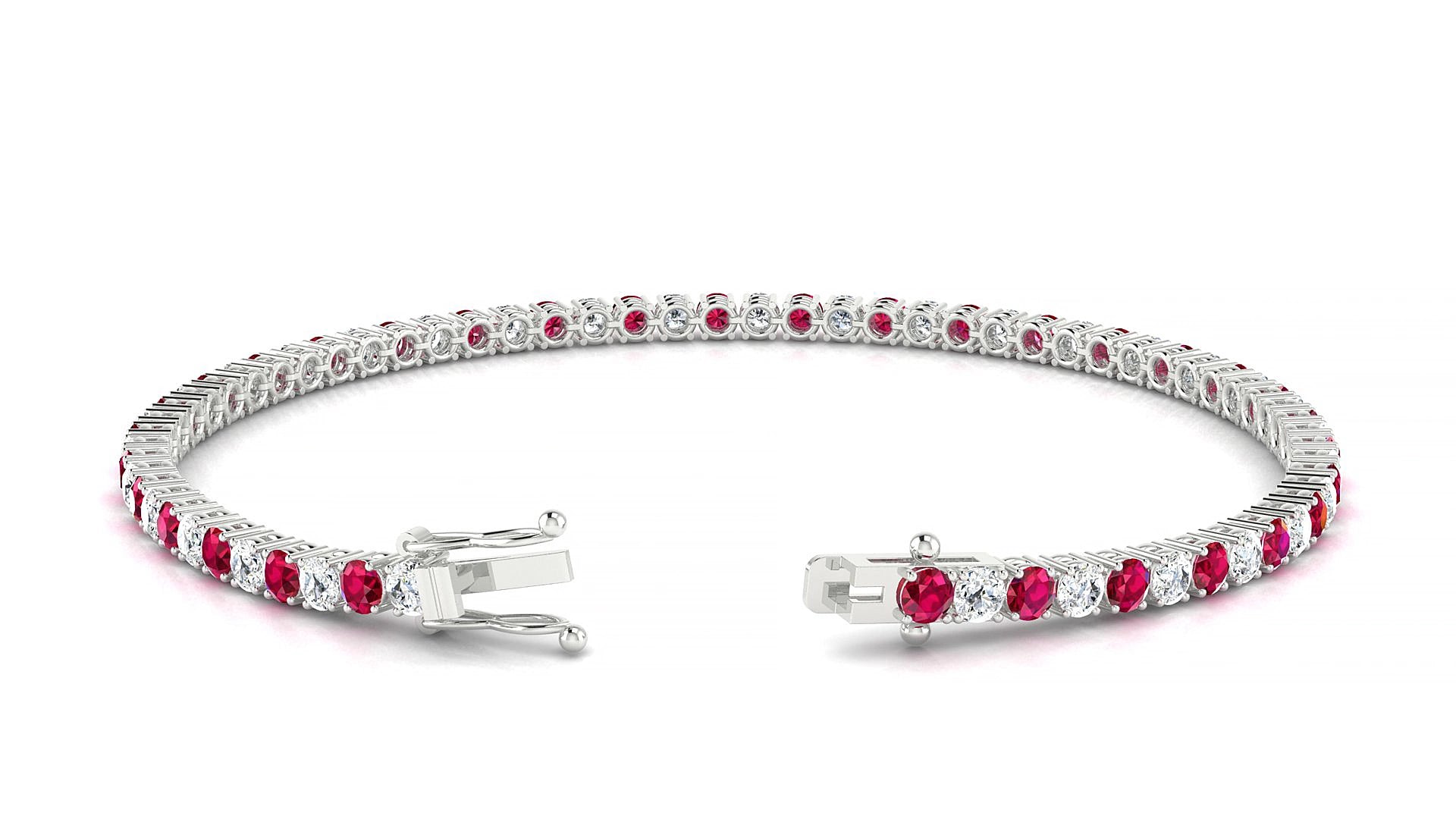Capri 1-1 | 18k White Gold 2.5 mm Round Natural Ruby & Diamond 20 cm Tennis Bracelet