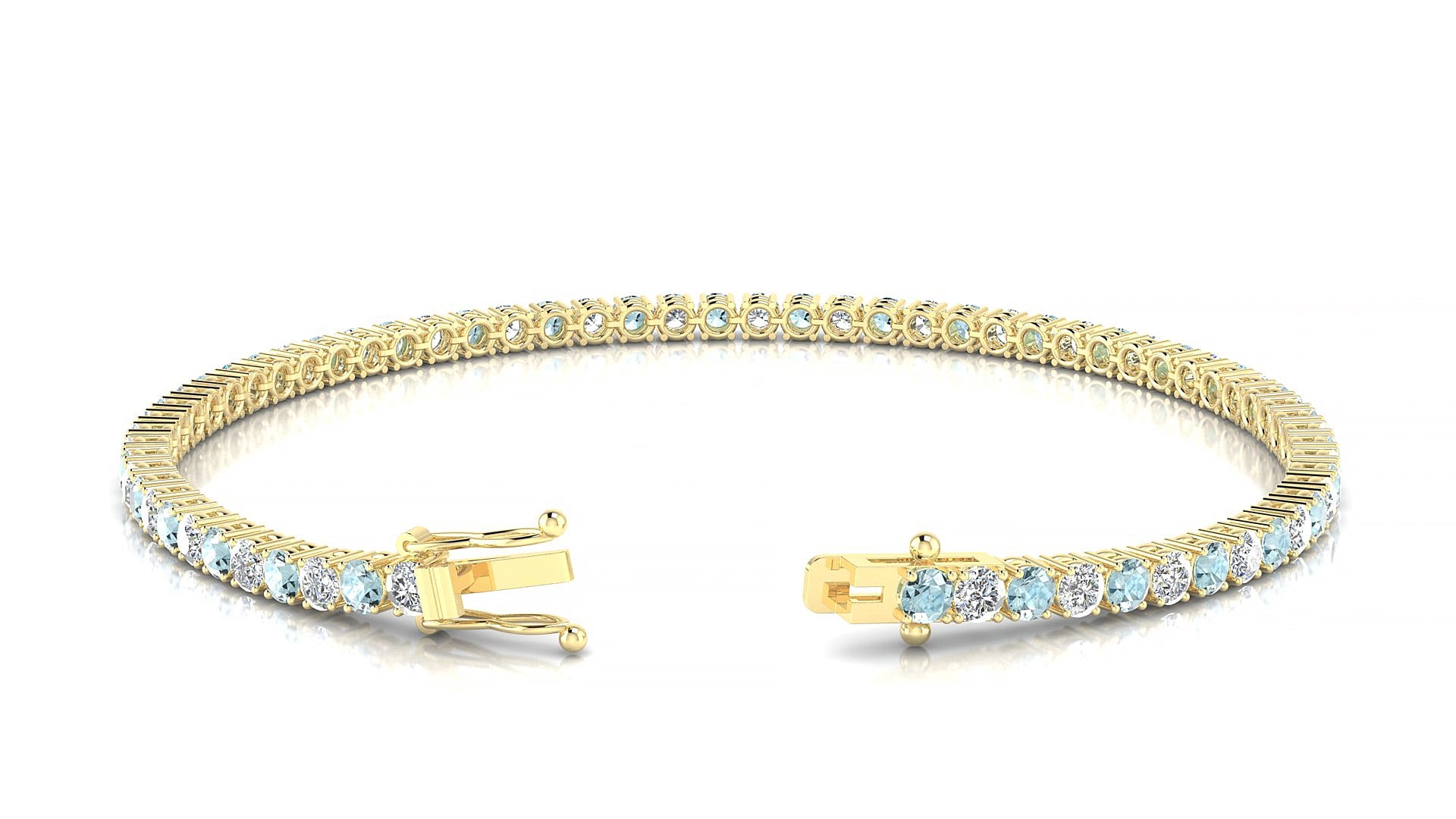Capri 1-1 | 18k Yellow Gold 2.5 mm Round Natural Aquamarine & Diamond 15 cm Tennis Bracelet