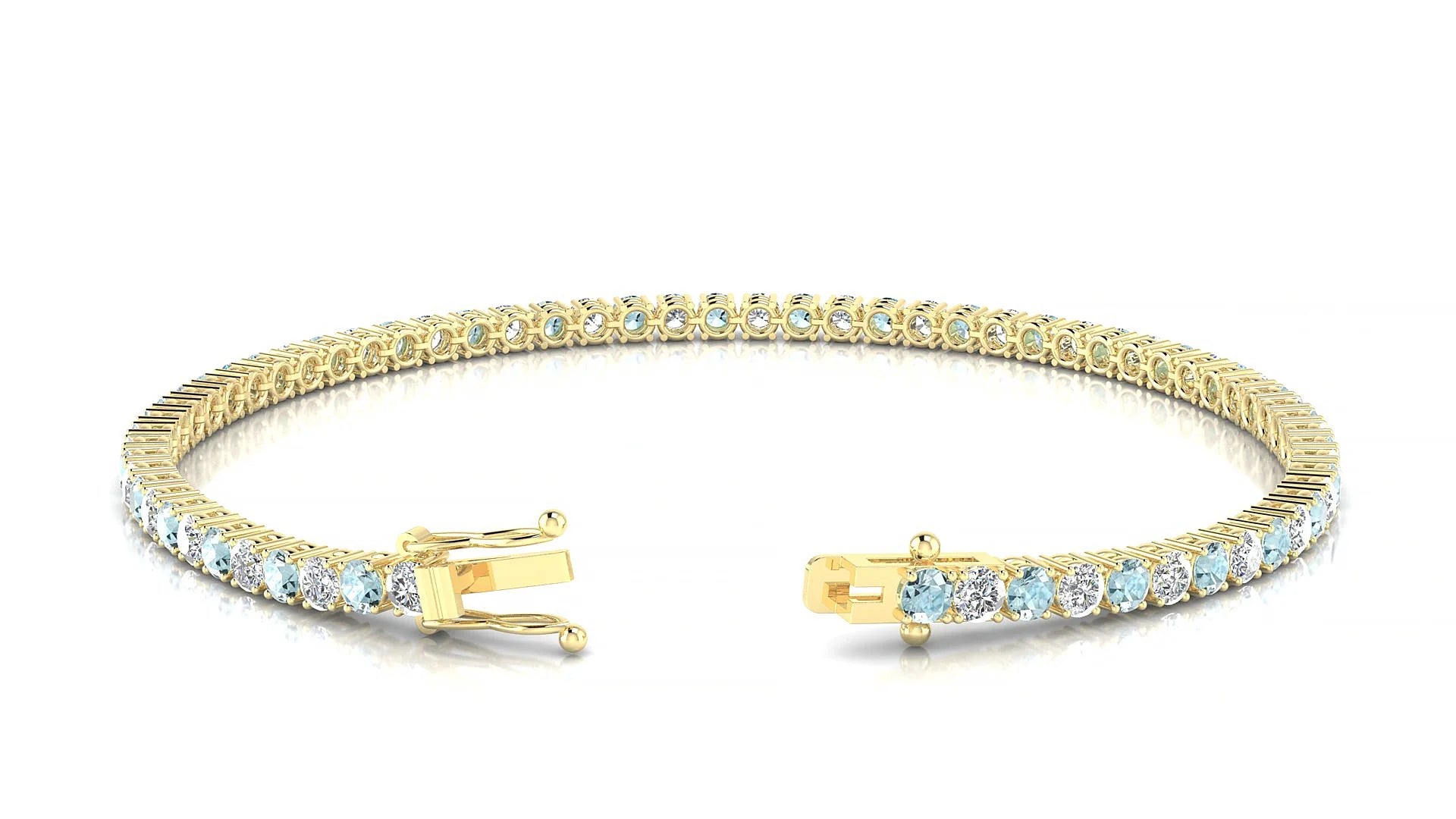 Capri 1-1 | 18k Yellow Gold 2.5 mm Round Natural Aquamarine & Diamond Tennis Bracelet