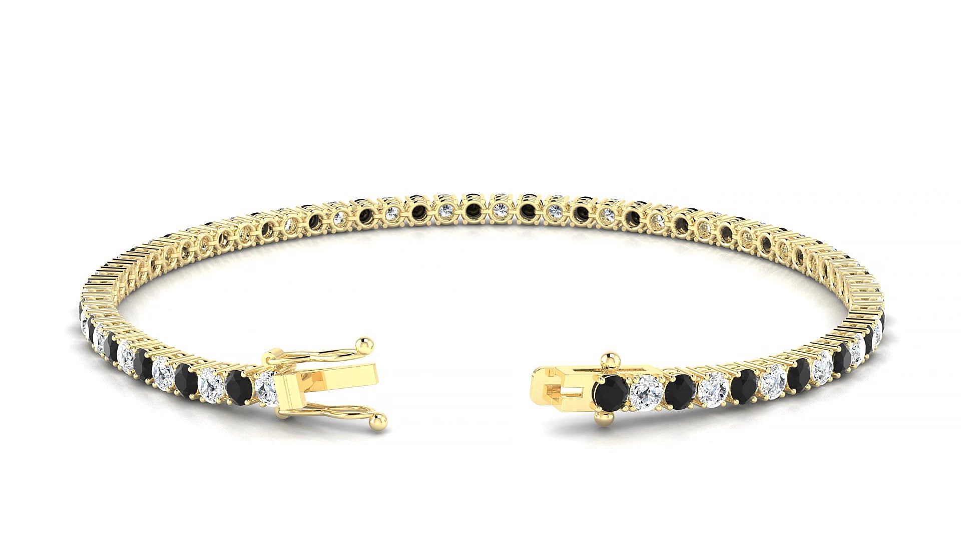 Capri 1-1 | 18k Yellow Gold 2.5 mm Round Natural Black Diamond & Diamond 15 cm Tennis Bracelet