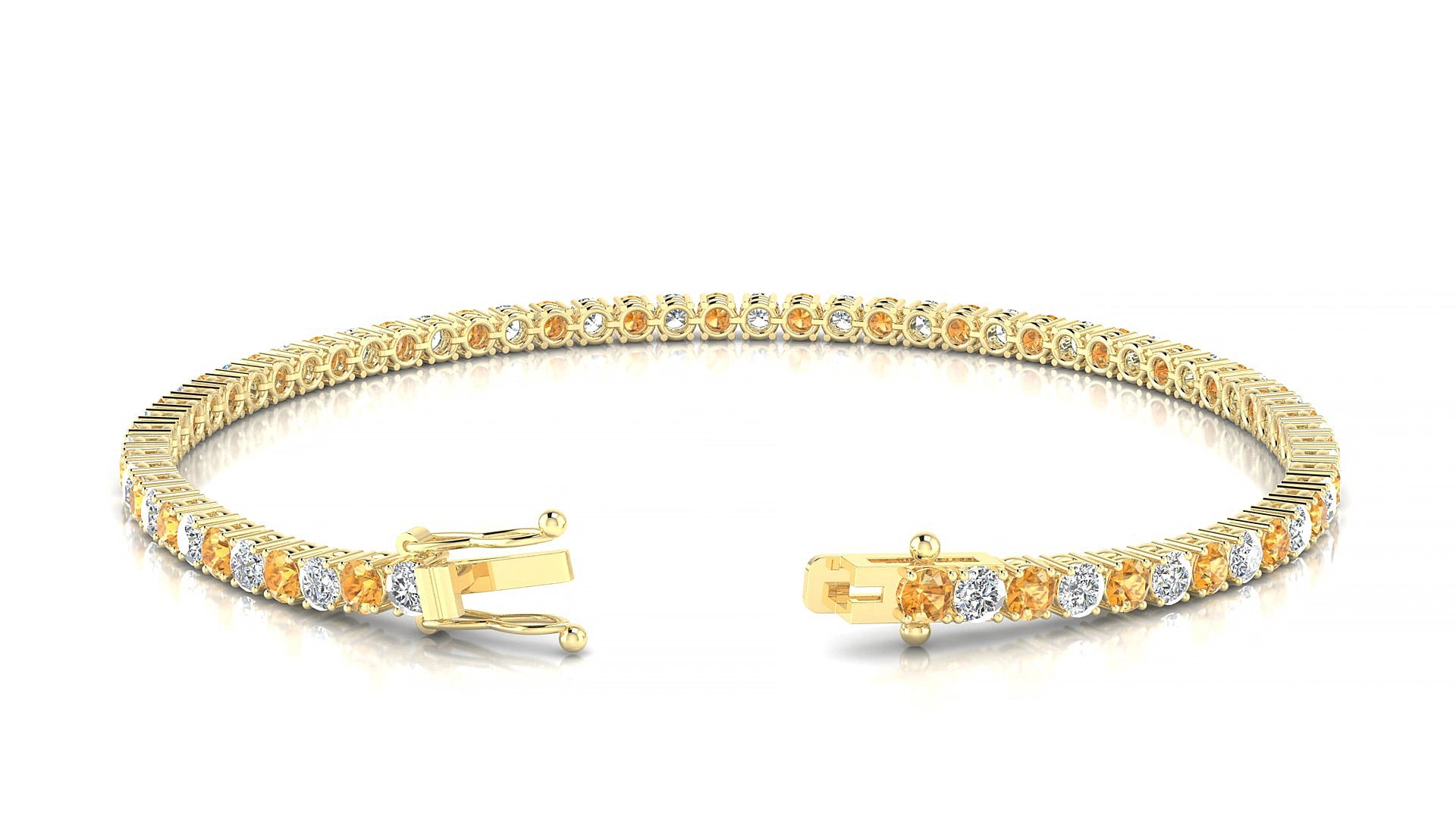 Capri 1-1 | 18k Yellow Gold 2.5 mm Round Natural Citrine & Diamond 15 cm Tennis Bracelet
