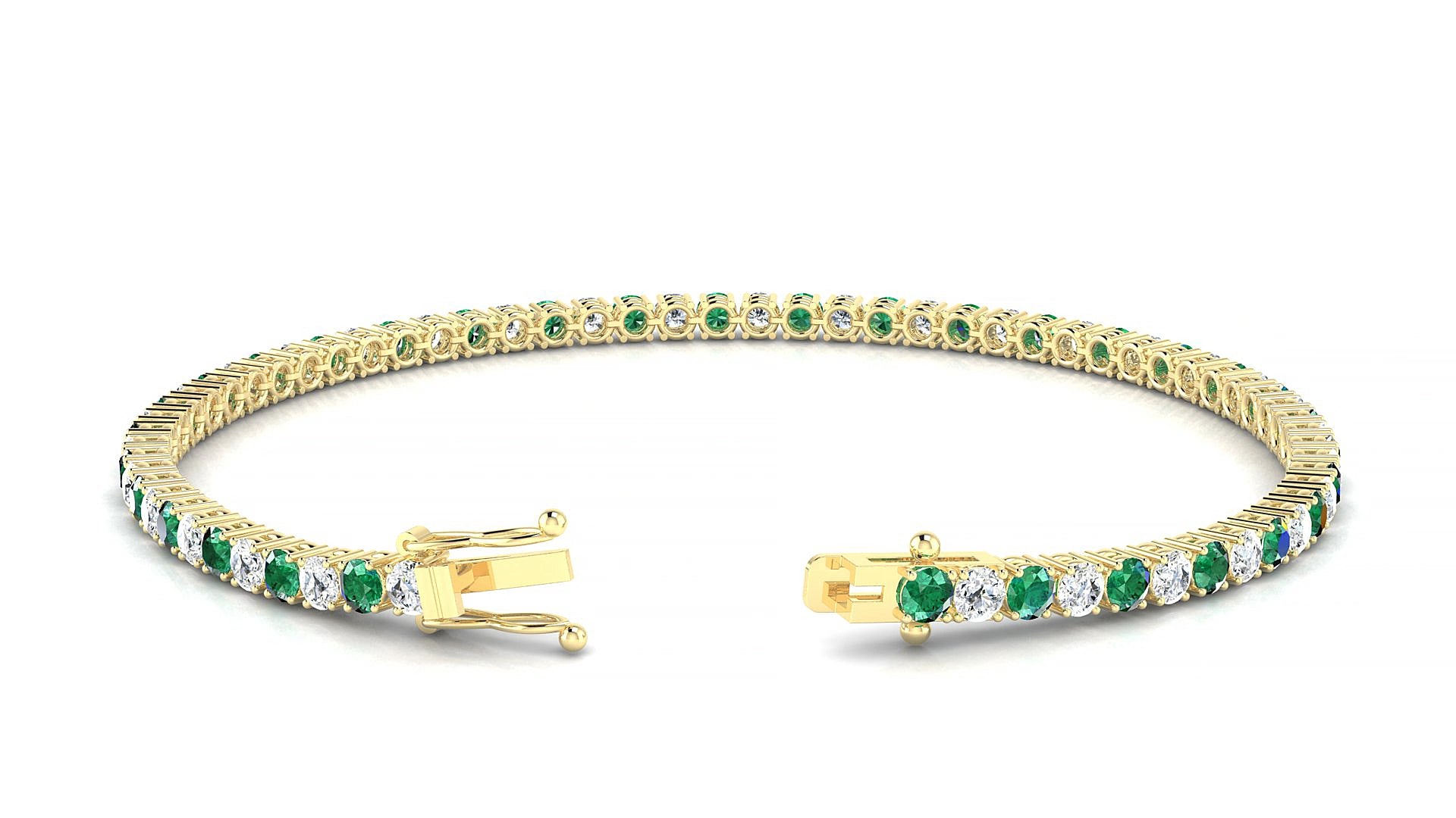 Capri 1-1 | 18k Yellow Gold 2.5 mm Round Natural Emerald & Diamond 15 cm Tennis Bracelet