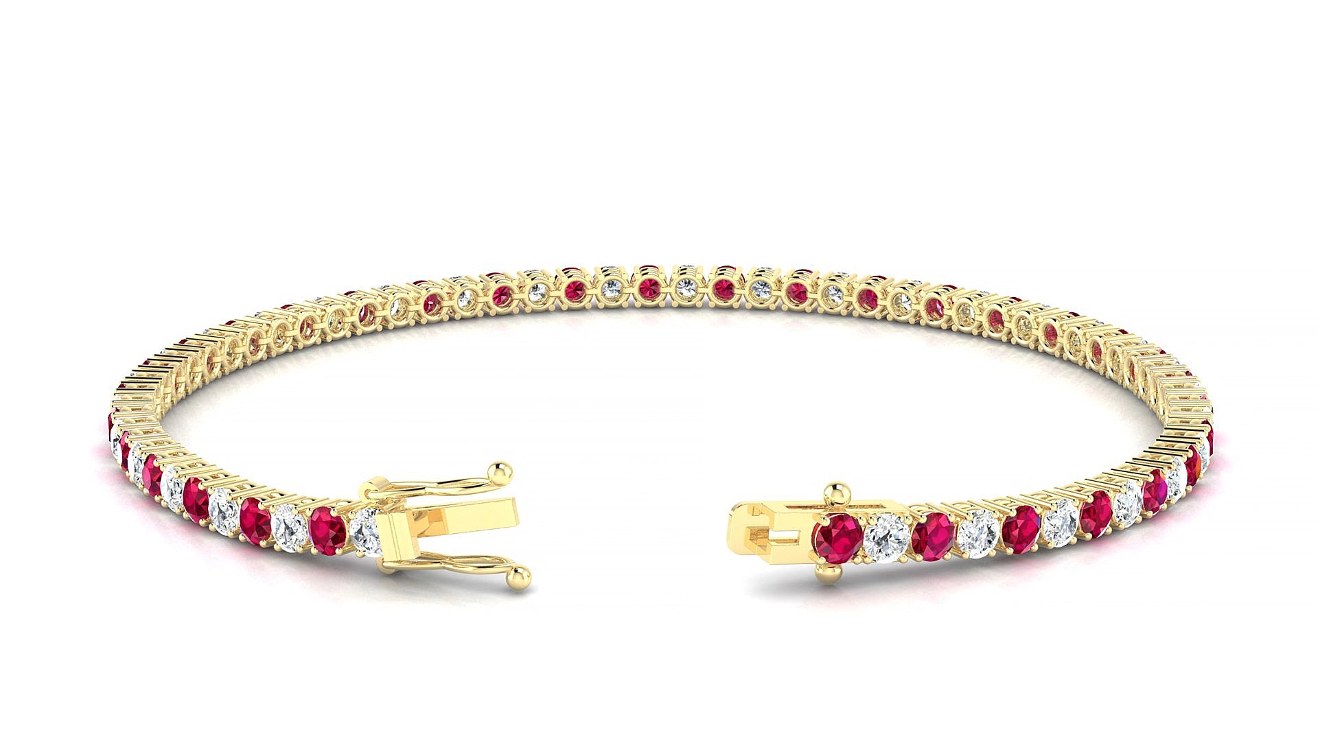 Capri 1-1 | 18k Yellow Gold 2.5 mm Round Natural Ruby & Diamond 17 cm Tennis Bracelet