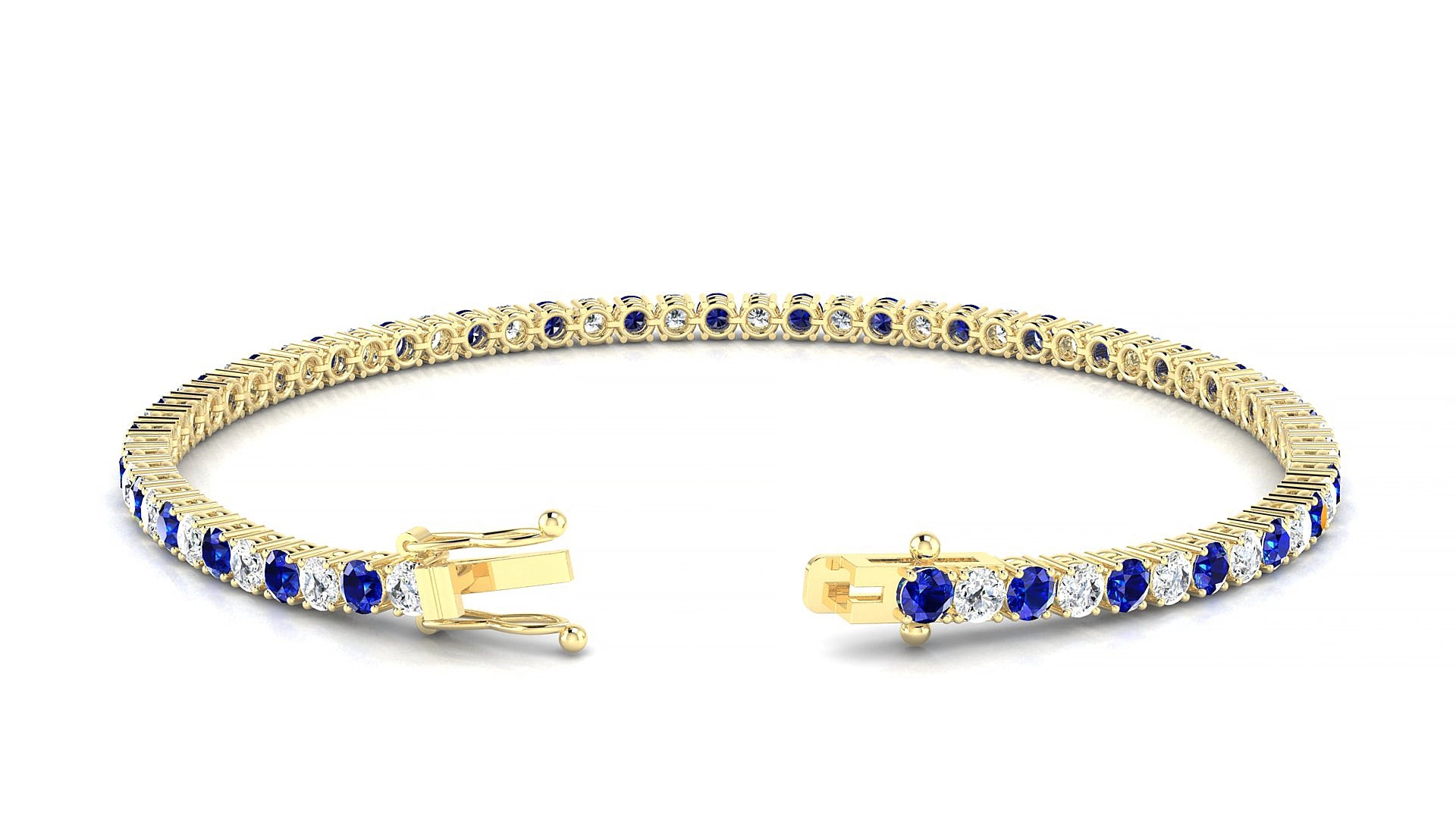 Capri 1-1 | 18k Yellow Gold 2.5 mm Round Natural Sapphire & Diamond 15 cm Tennis Bracelet
