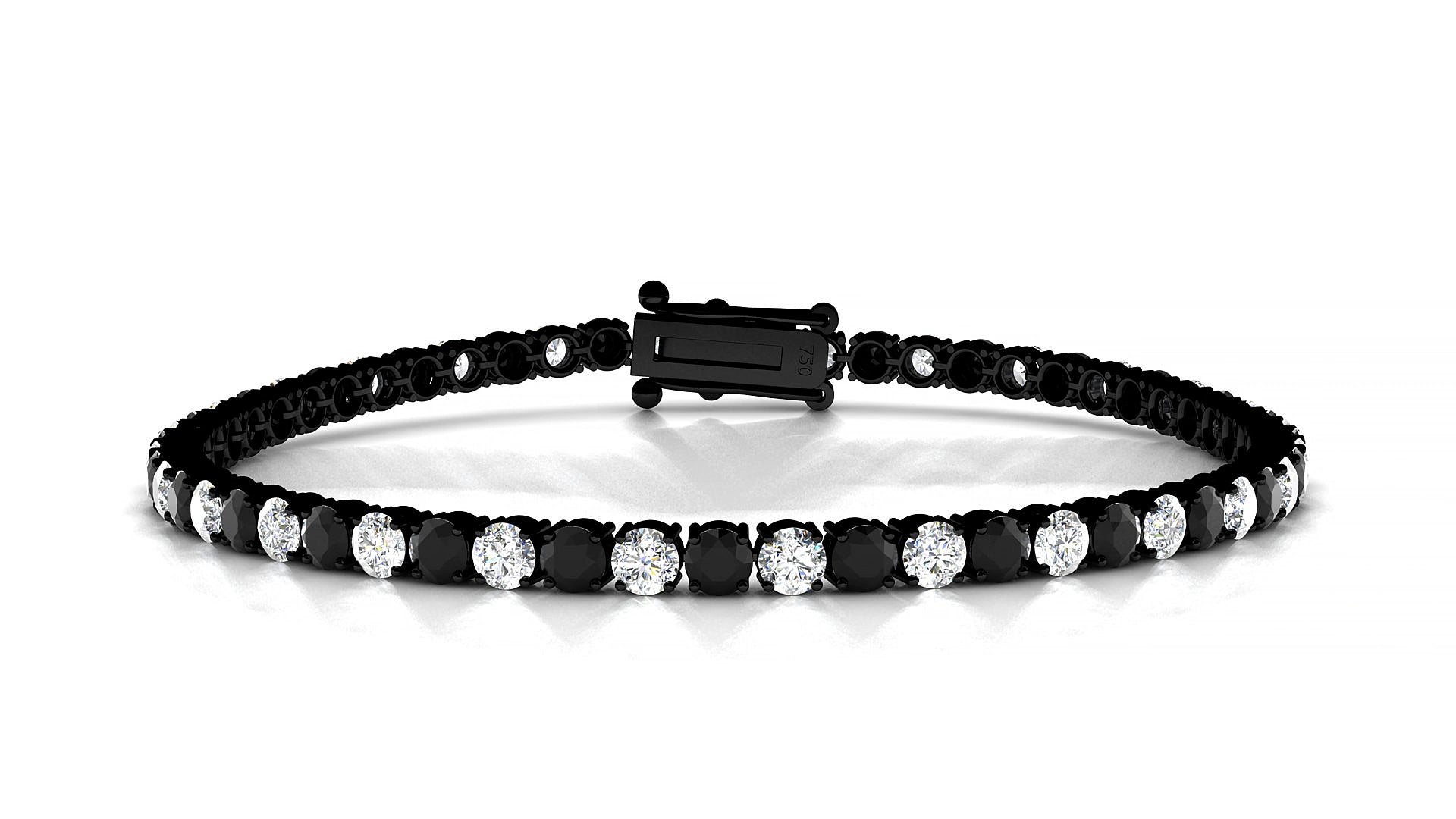 Capri 1-1 | 18k Black Gold 3 mm Round Natural Black Diamond & Diamond 15 cm Tennis Bracelet
