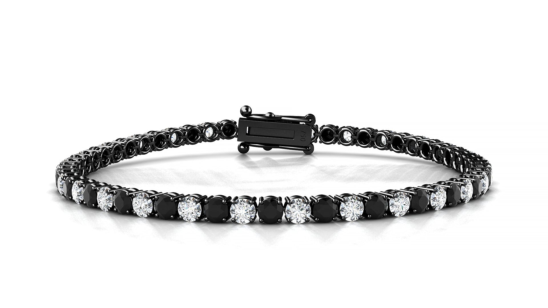 Capri 1-1 | 18k Black Gold 3 mm Round Natural Black Diamond & Diamond Tennis Bracelet