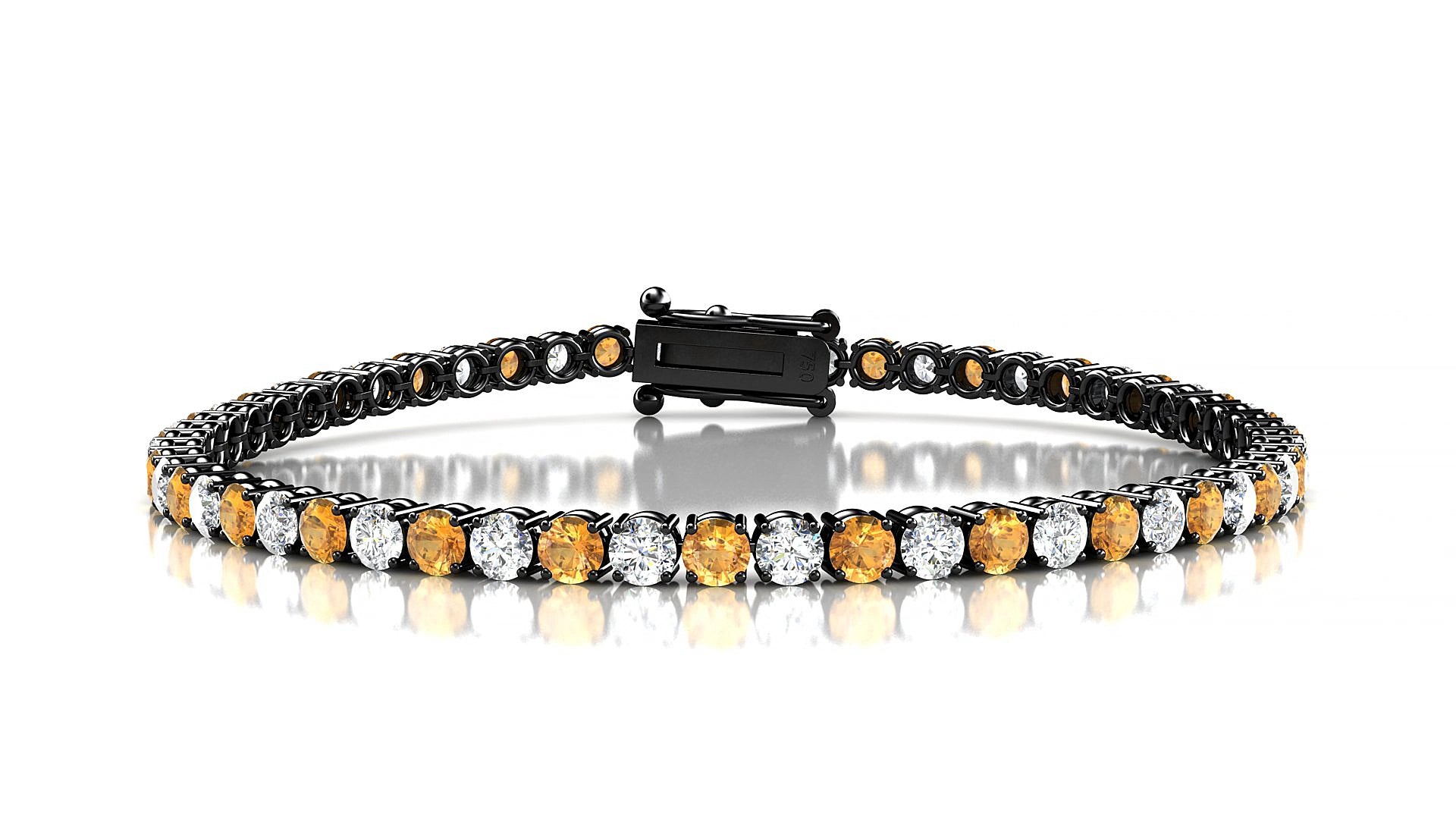 Capri 1-1 | 18k Black Gold 3 mm Round Natural Citrine & Diamond 15 cm Tennis Bracelet