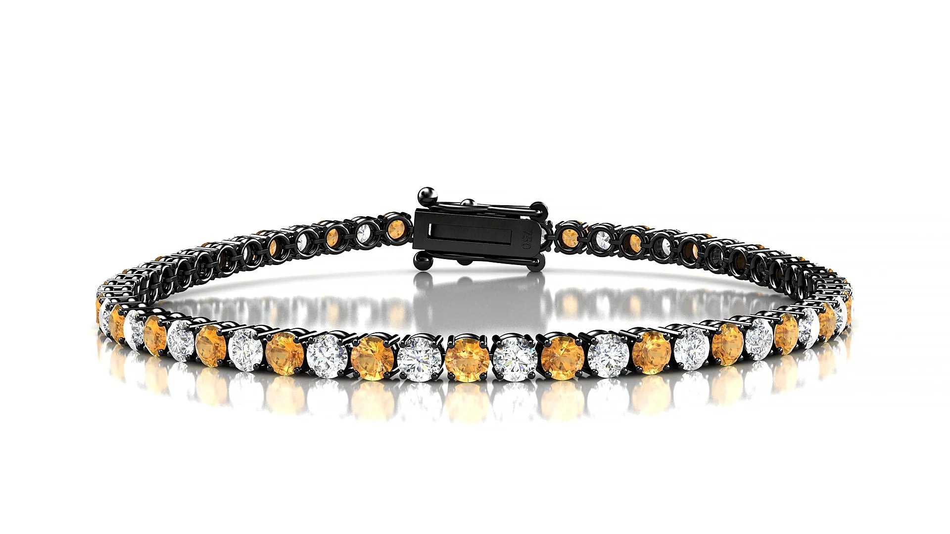 Capri 1-1 | 18k Black Gold 3 mm Round Natural Citrine & Diamond Tennis Bracelet