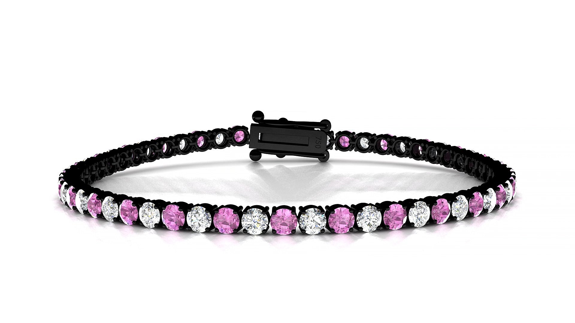 Capri 1-1 | 18k Black Gold 3 mm Round Natural Pink Sapphire & Diamond 19 cm Tennis Bracelet
