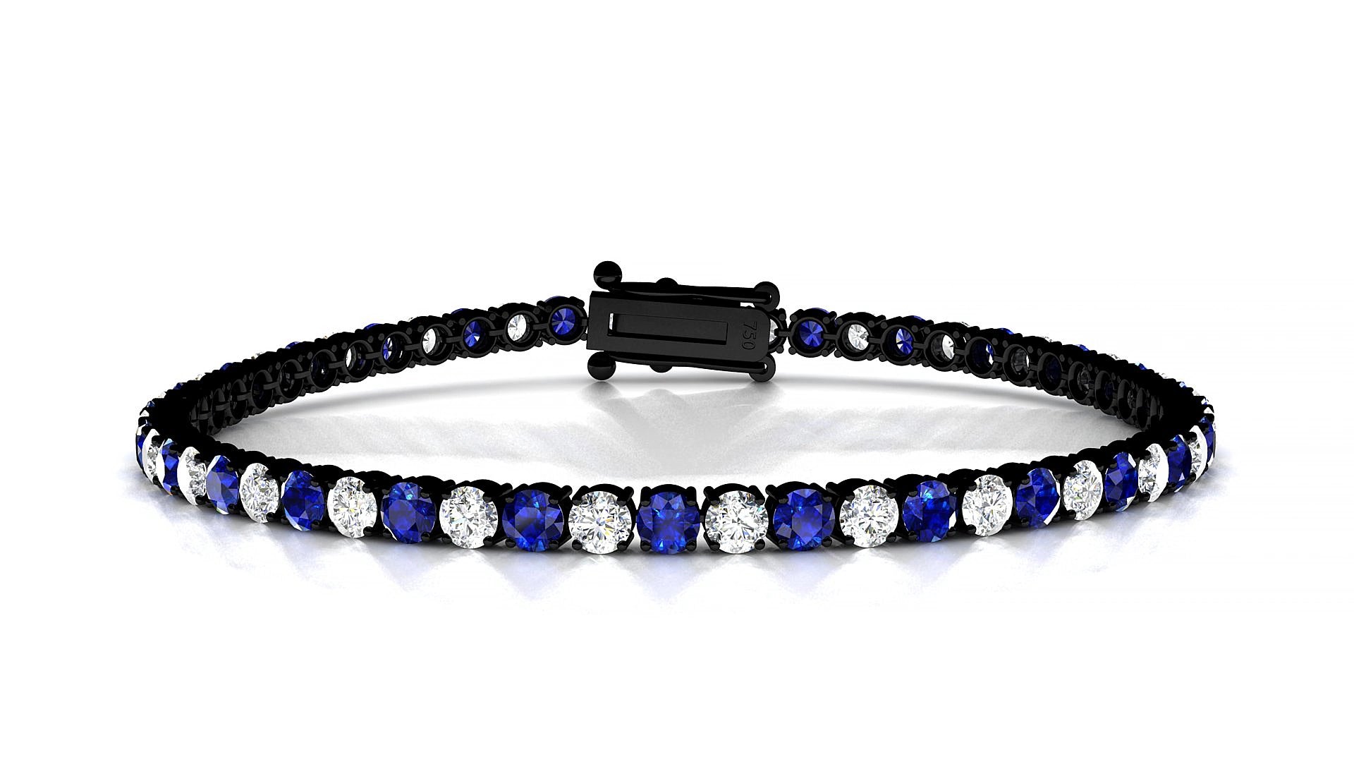 Capri 1-1 | 18k Black Gold 3 mm Round Natural Sapphire & Diamond 16 cm Tennis Bracelet