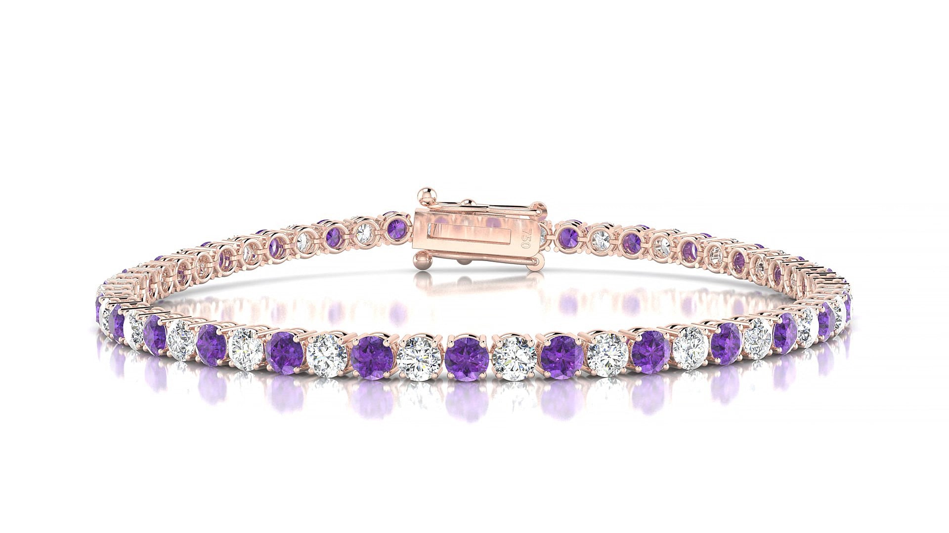 Capri 1-1 | 18k Rose Gold 3 mm Round Natural Amethyst & Diamond 18 cm Tennis Bracelet