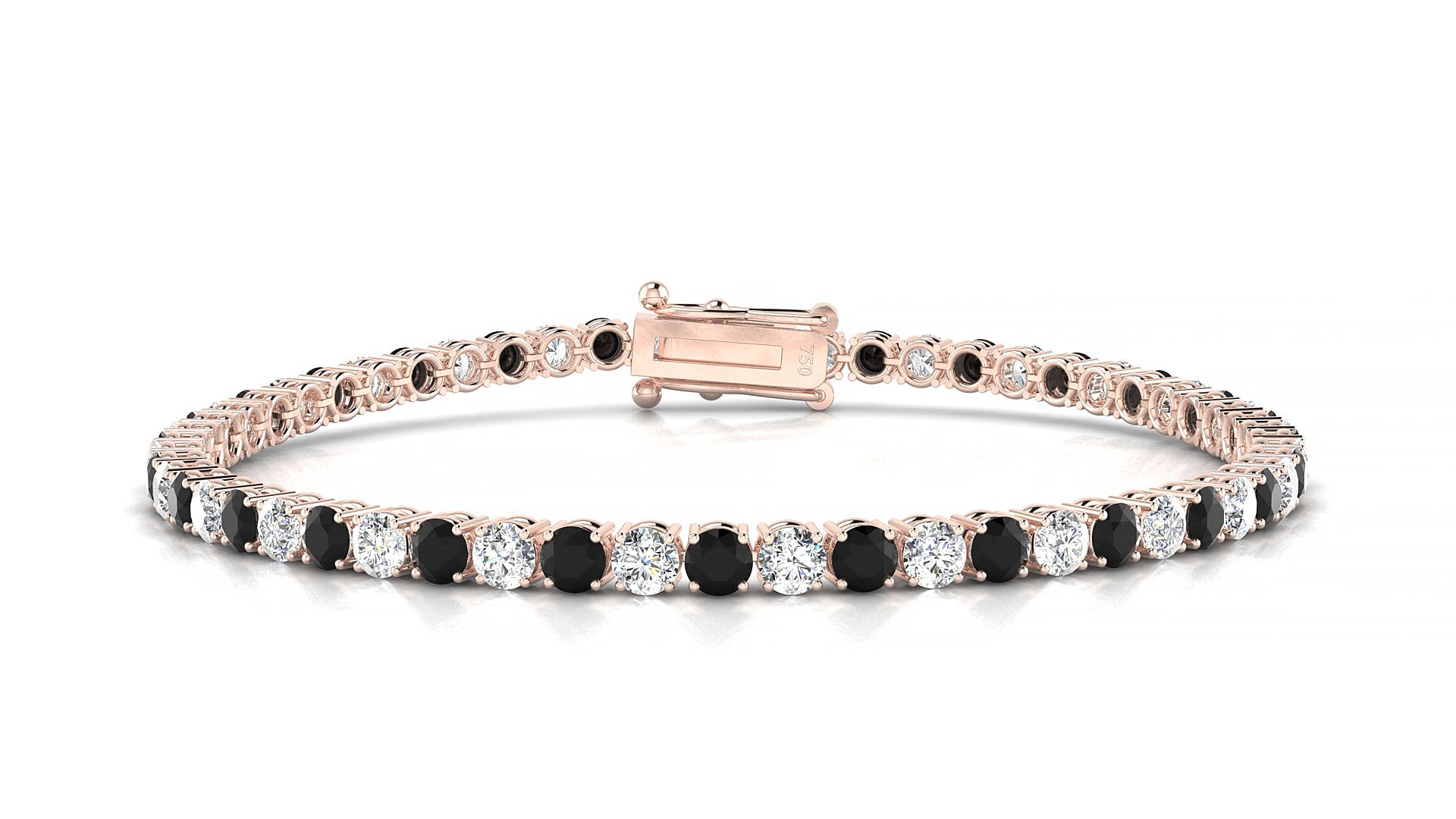 Capri 1-1 | 18k Rose Gold 3 mm Round Natural Black Diamond & Diamond 15 cm Tennis Bracelet