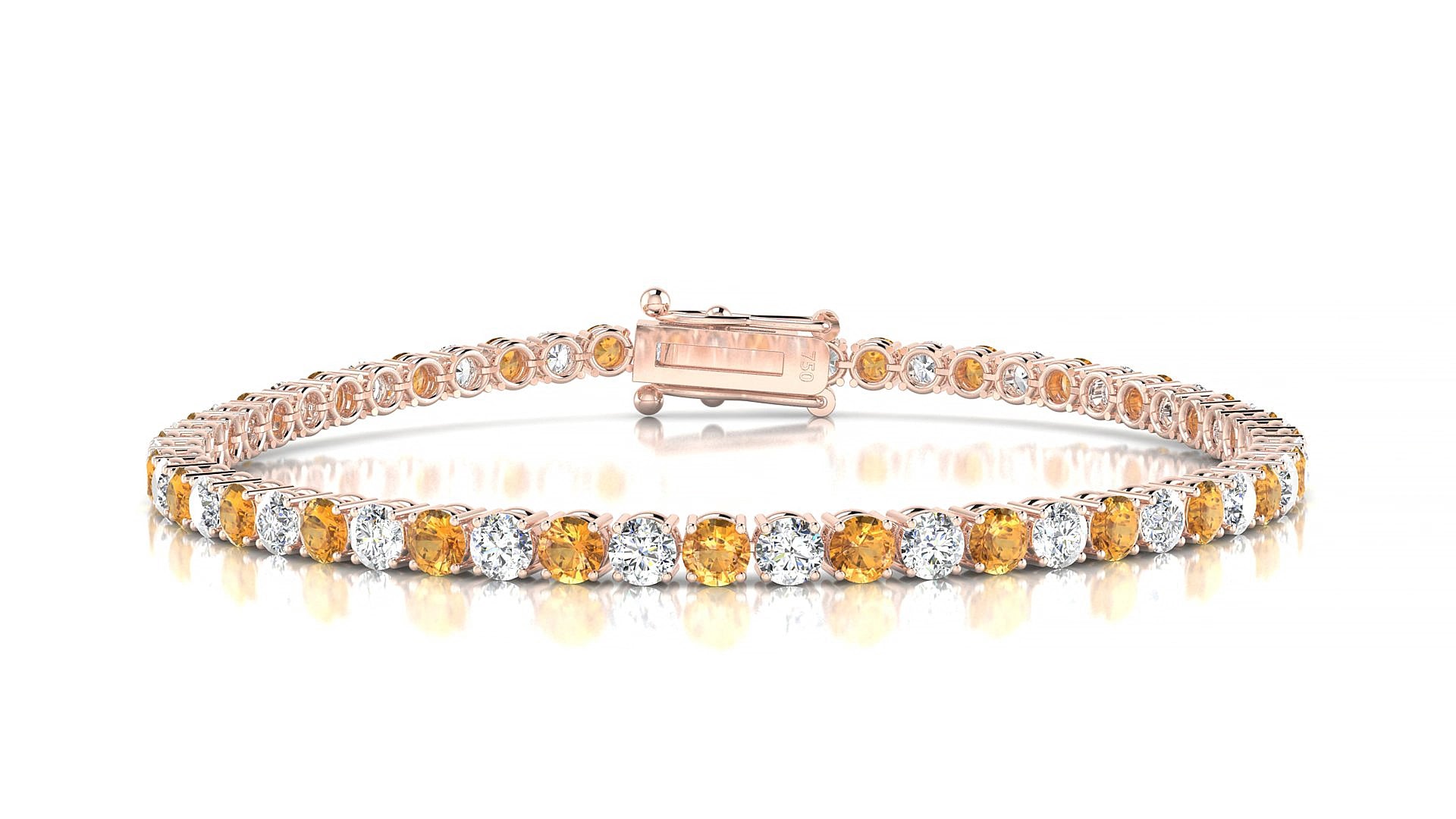 Capri 1-1 | 18k Rose Gold 3 mm Round Natural Citrine & Diamond 18 cm Tennis Bracelet