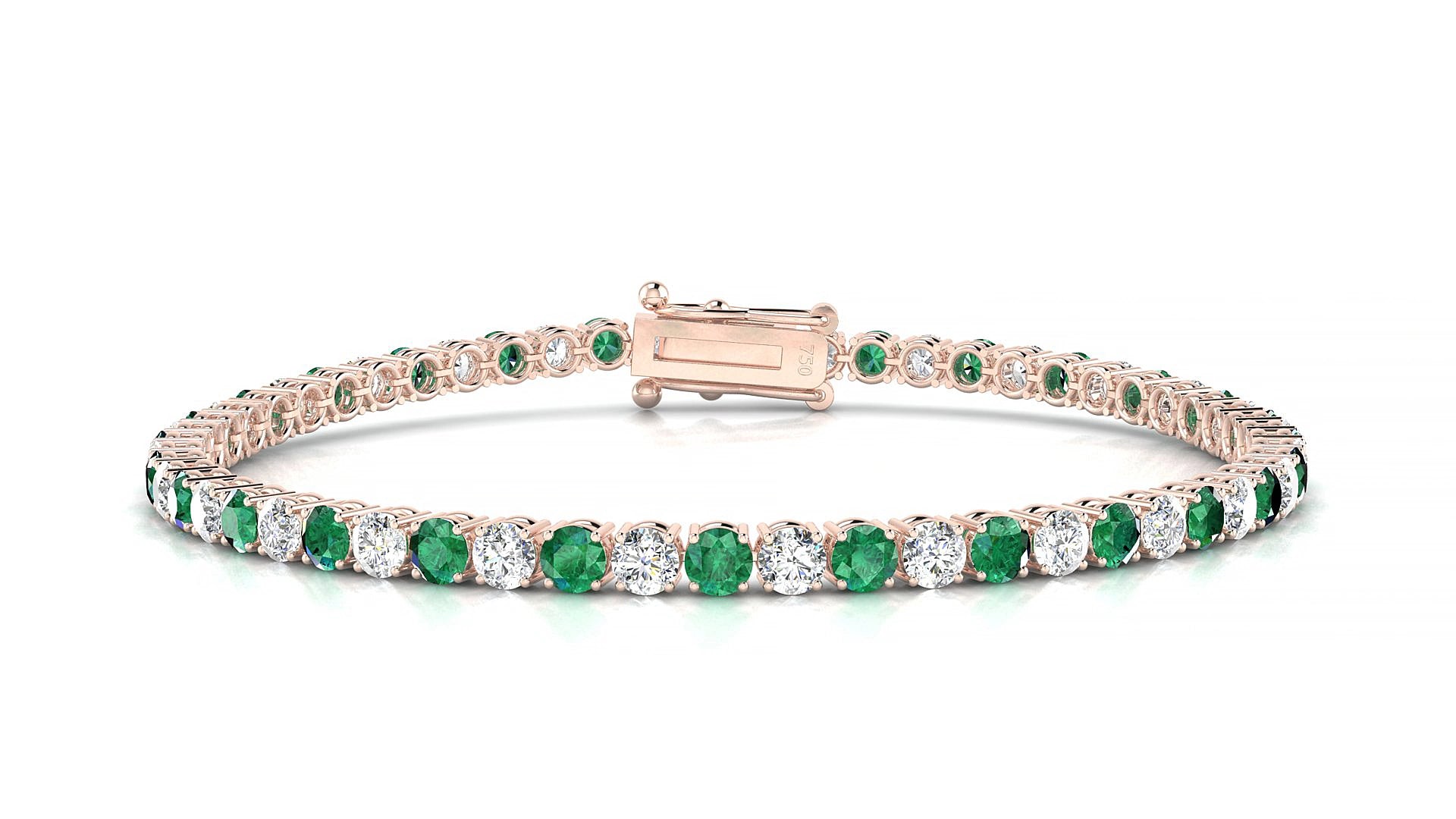 Capri 1-1 | 18k Rose Gold 3 mm Round Natural Emerald & Diamond 15 cm Tennis Bracelet