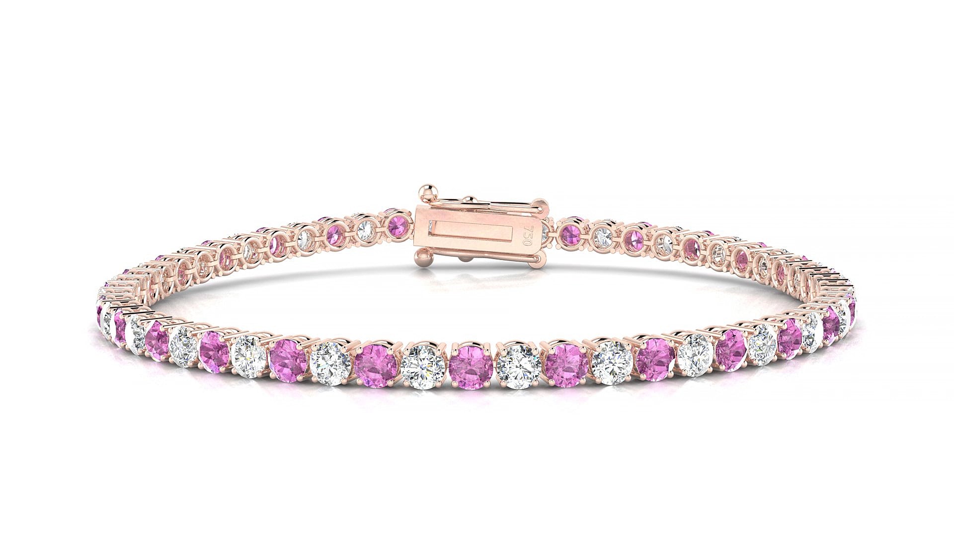Capri 1-1 | 18k Rose Gold 3 mm Round Natural Pink Sapphire & Diamond 16 cm Tennis Bracelet