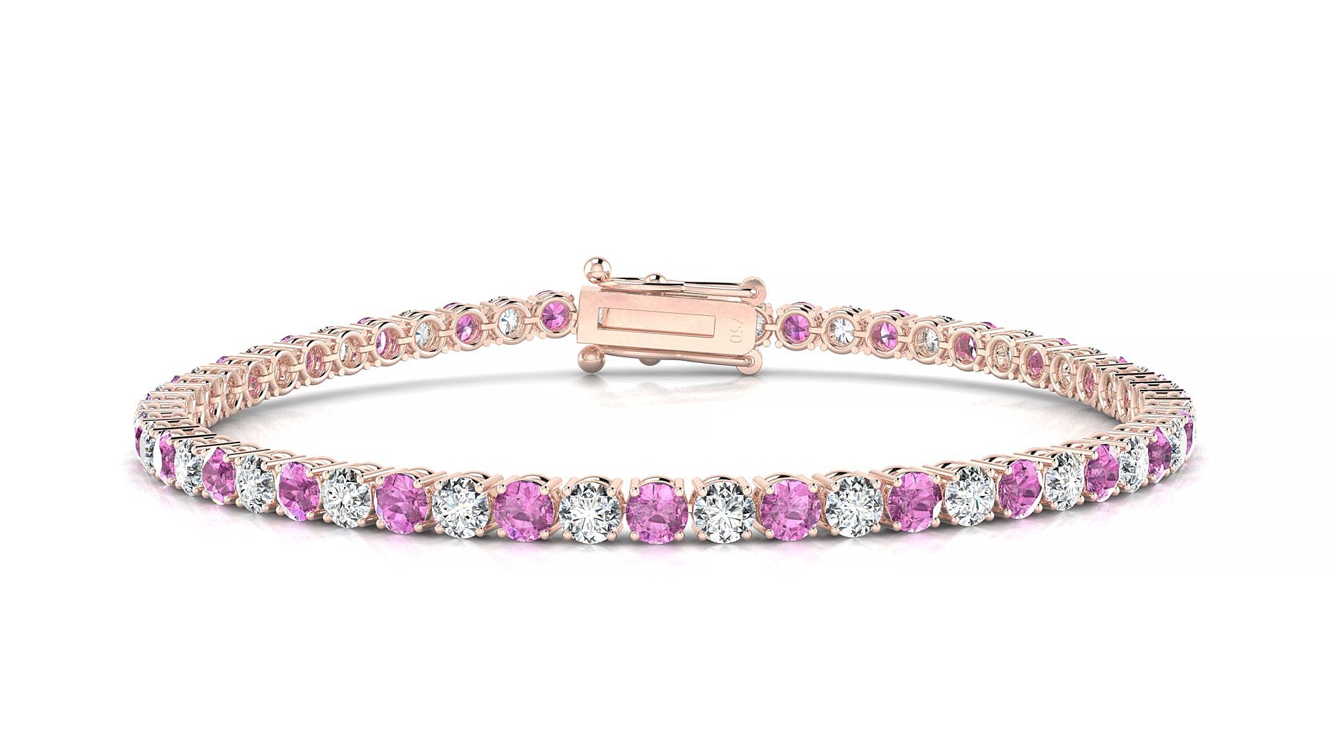 Capri 1-1 | 18k Rose Gold 3 mm Round Natural Pink Sapphire & Diamond Tennis Bracelet