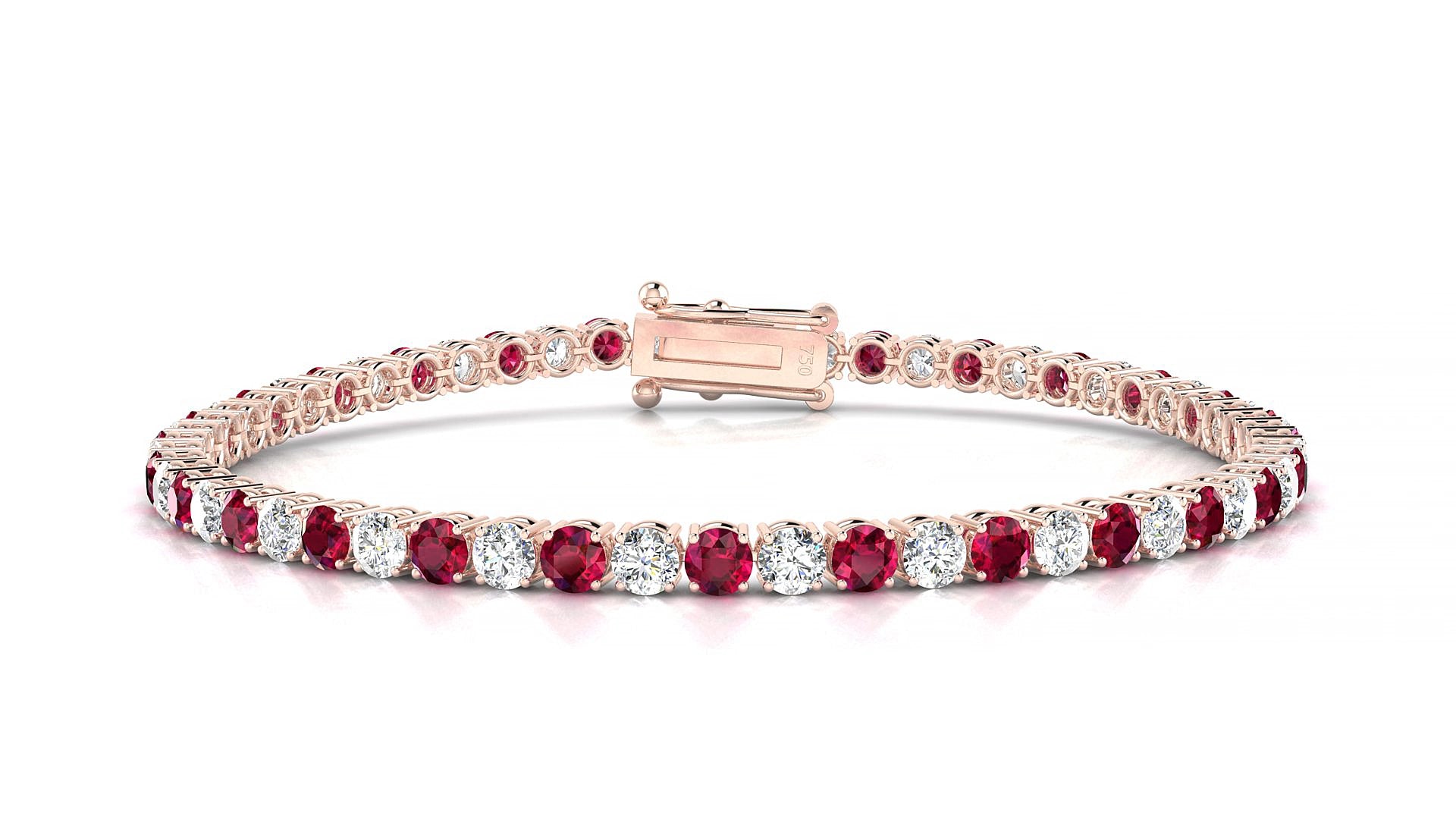 Capri 1-1 | 18k Rose Gold 3 mm Round Natural Ruby & Diamond 20 cm Tennis Bracelet