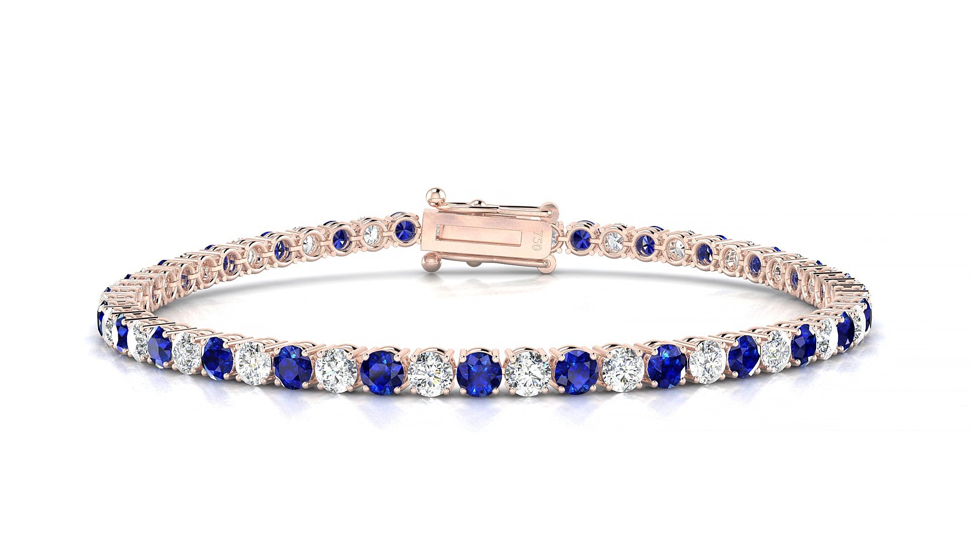 Capri 1-1 | 18k Rose Gold 3 mm Round Natural Sapphire & Diamond 15 cm Tennis Bracelet