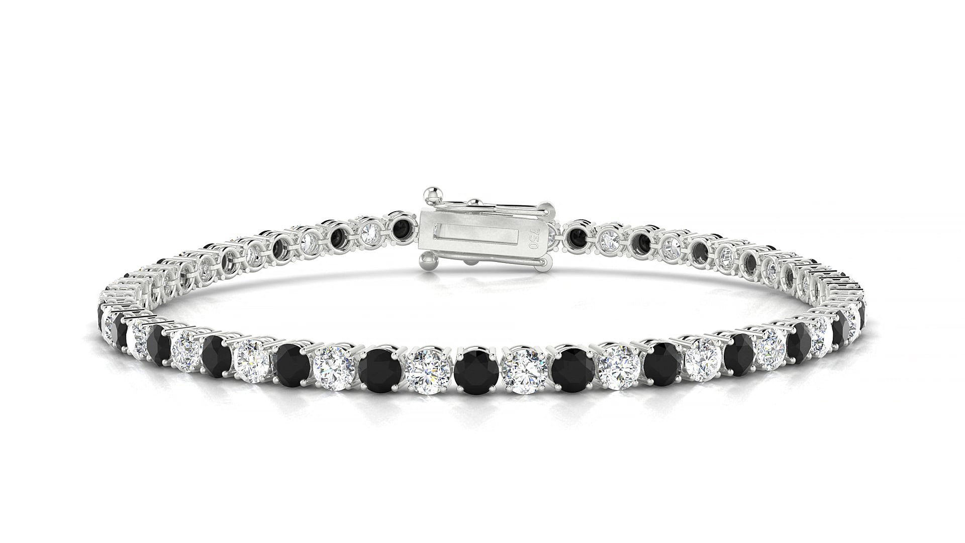 Capri 1-1 | 18k White Gold 3 mm Round Natural Black Diamond & Diamond 15 cm Tennis Bracelet