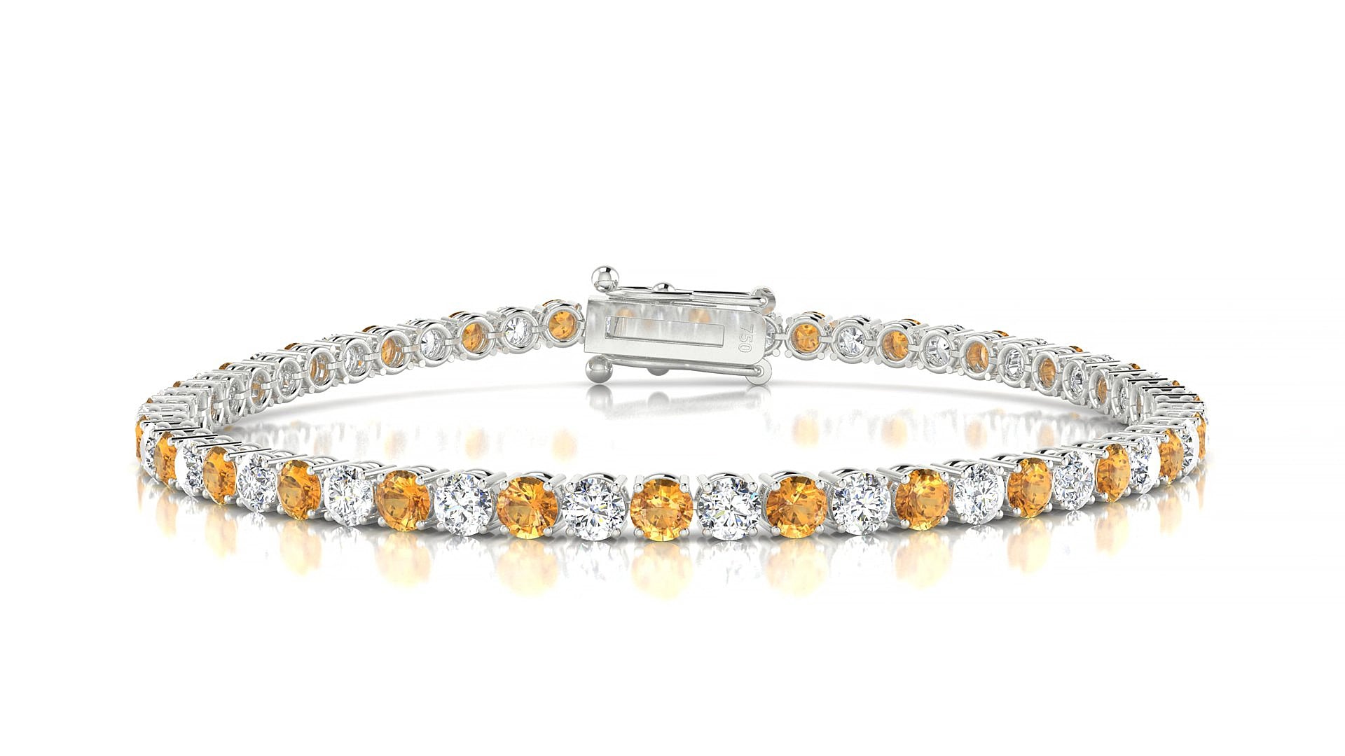 Capri 1-1 | 18k White Gold 3 mm Round Natural Citrine & Diamond 15 cm Tennis Bracelet