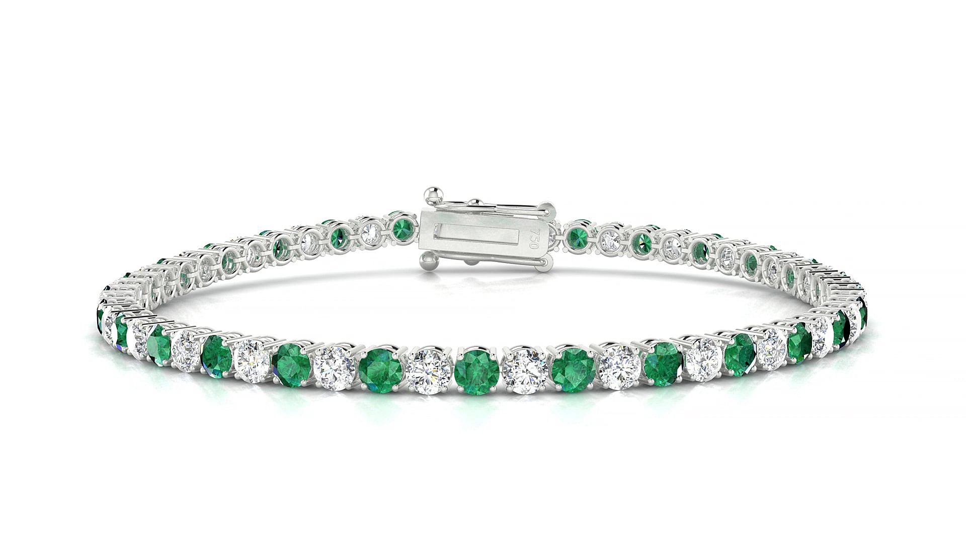 Capri 1-1 | 18k White Gold 3 mm Round Natural Emerald & Diamond 20 cm Tennis Bracelet