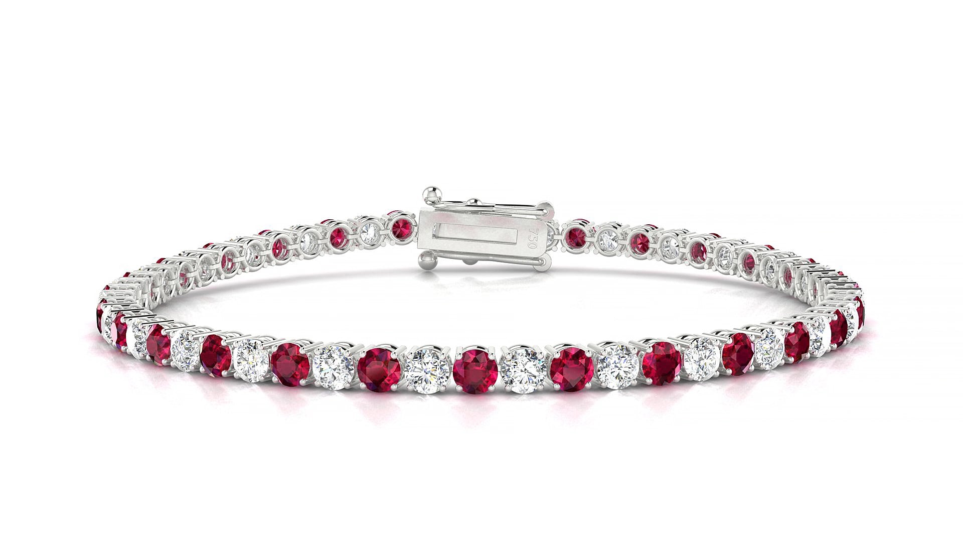 Capri 1-1 | 18k White Gold 3 mm Round Natural Ruby & Diamond 17 cm Tennis Bracelet