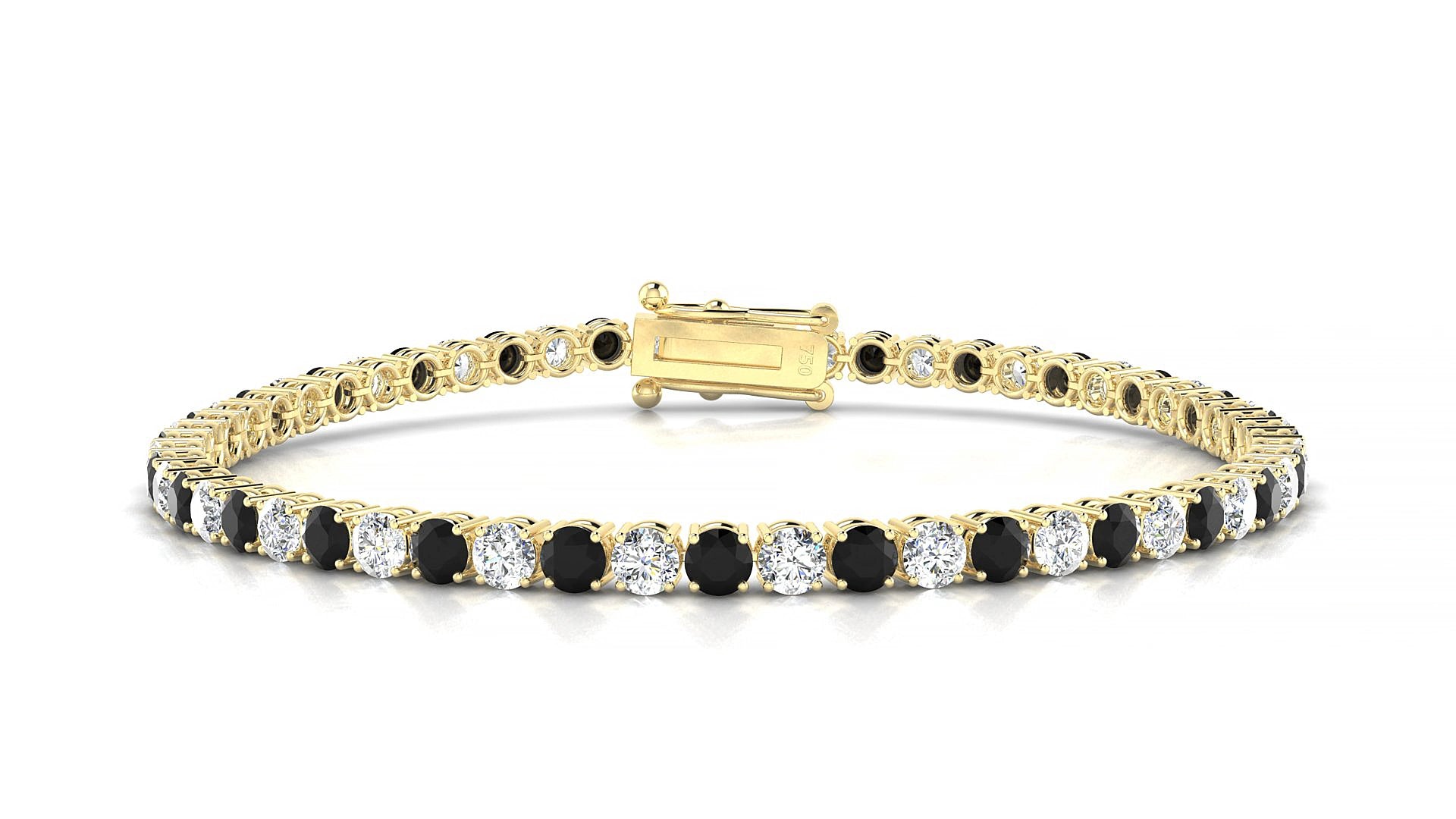 Capri 1-1 | 18k Yellow Gold 3 mm Round Natural Black Diamond & Diamond 17 cm Tennis Bracelet
