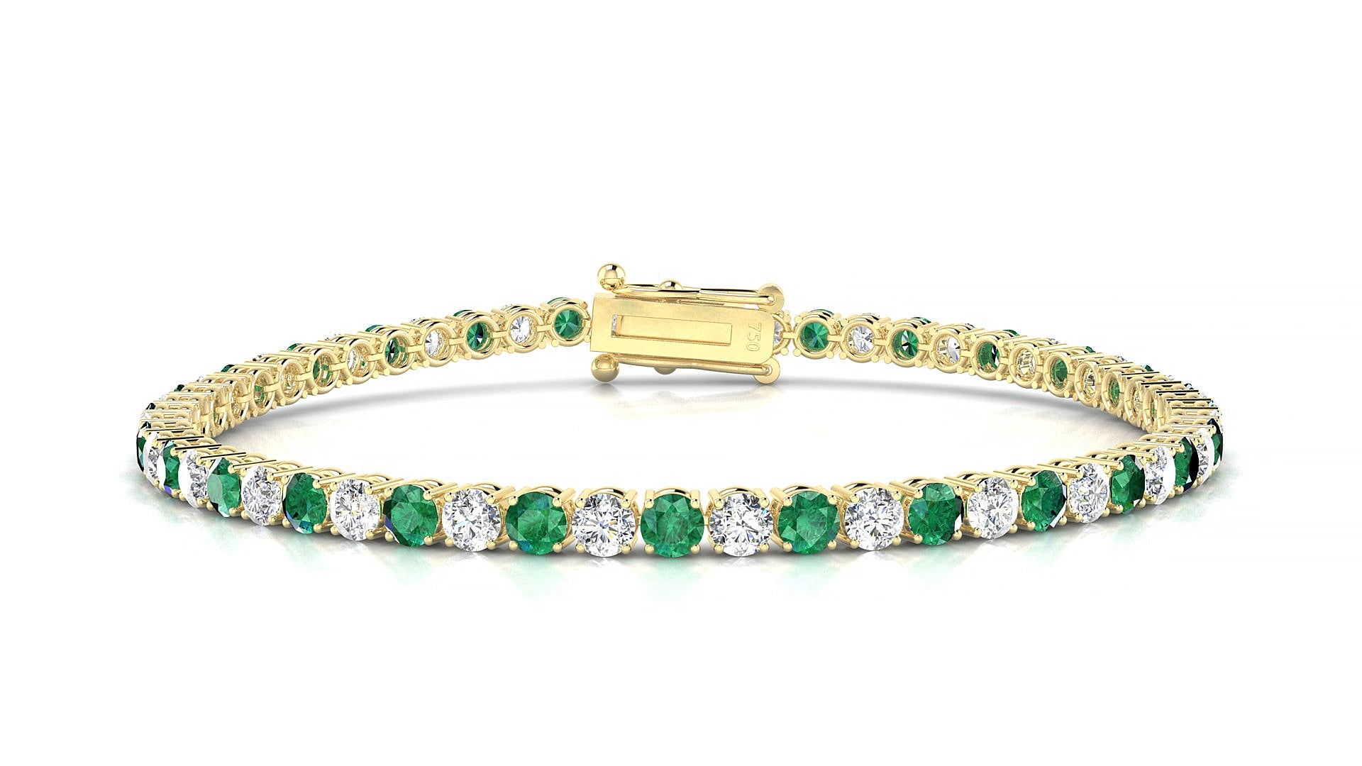Capri 1-1 | 18k Yellow Gold 3 mm Round Natural Emerald & Diamond 17 cm Tennis Bracelet