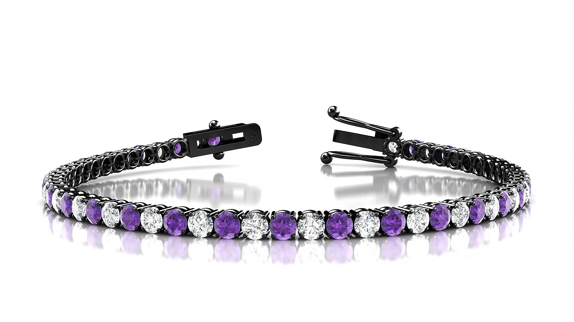 Capri 1-1 | 18k Black Gold 3 mm Round Natural Amethyst & Diamond 20 cm Tennis Bracelet