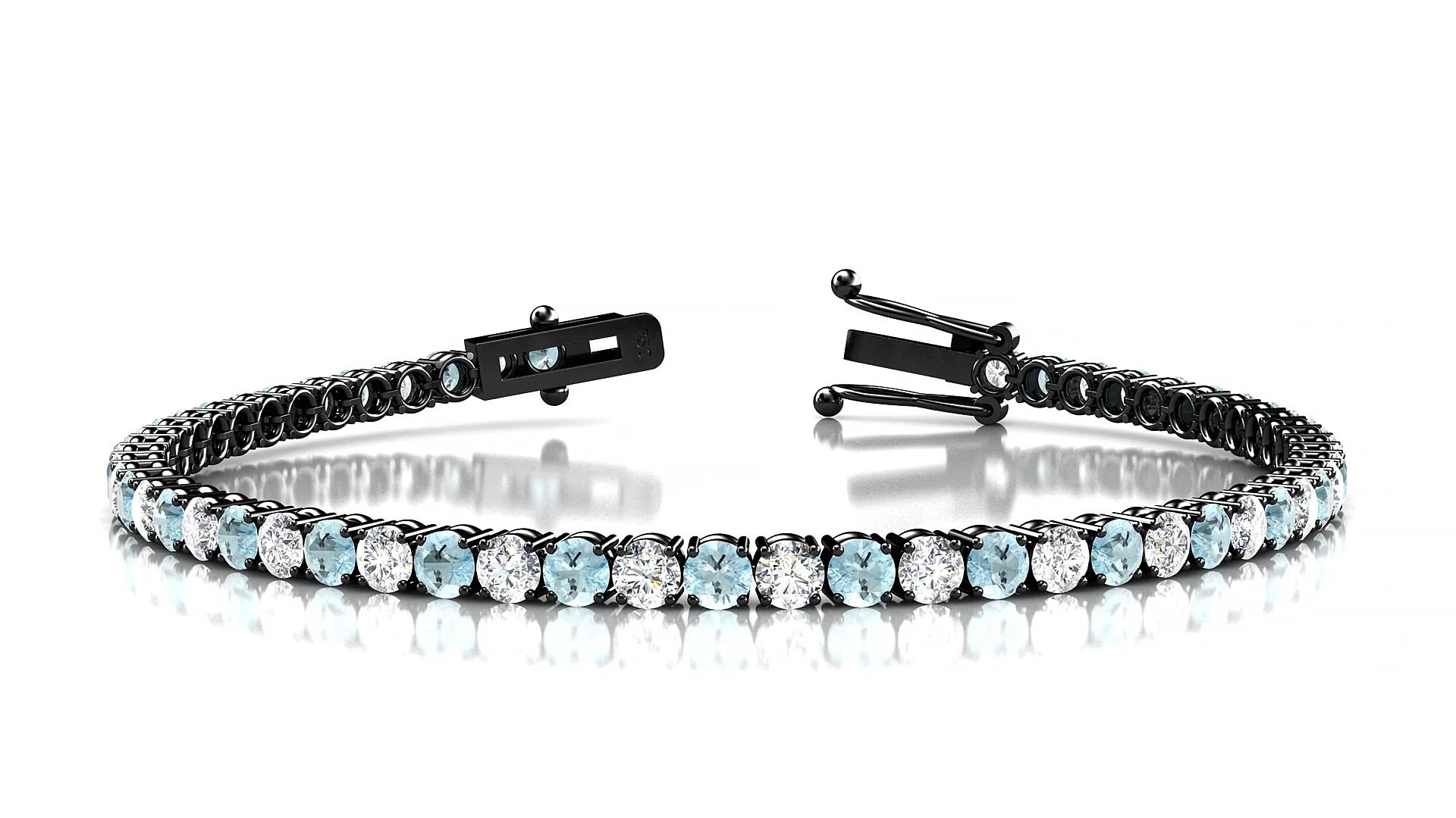 Capri 1-1 | 18k Black Gold 3 mm Round Natural Aquamarine & Diamond Tennis Bracelet
