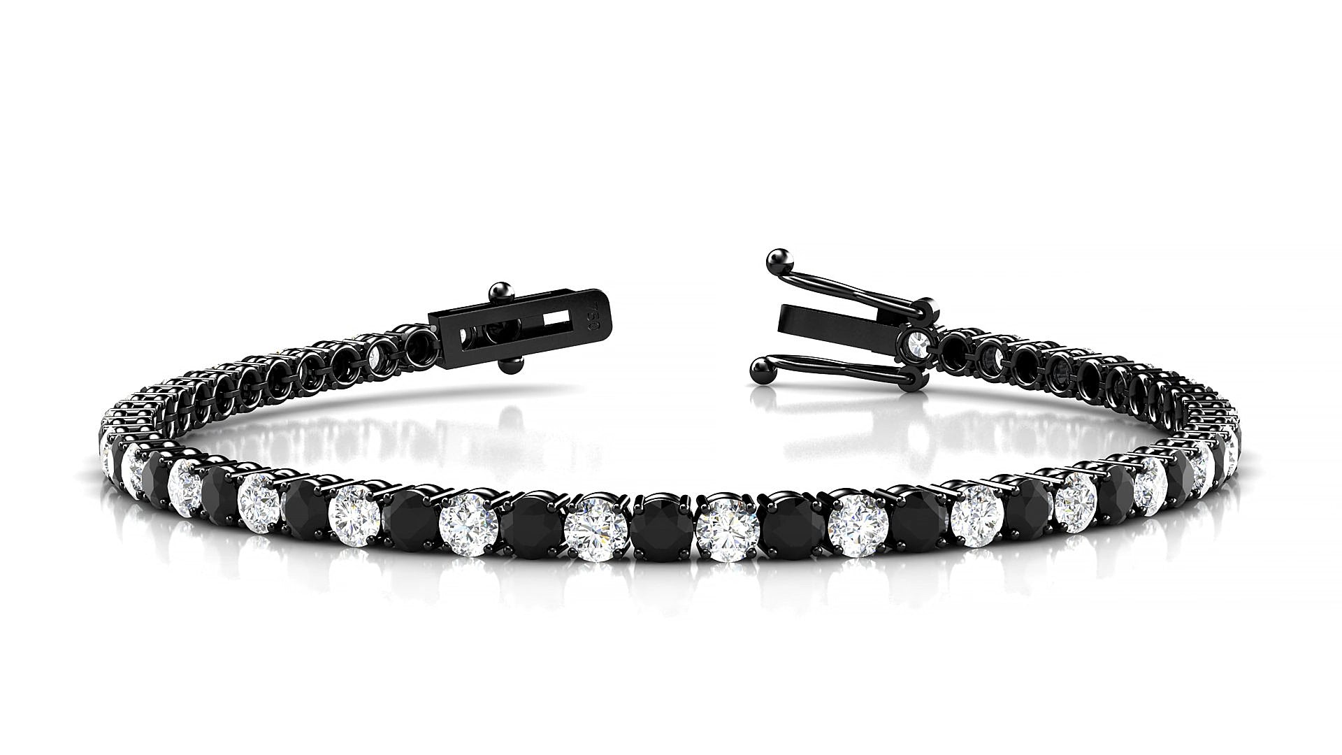 Capri 1-1 | 18k Black Gold 3 mm Round Natural Black Diamond & Diamond 19 cm Tennis Bracelet